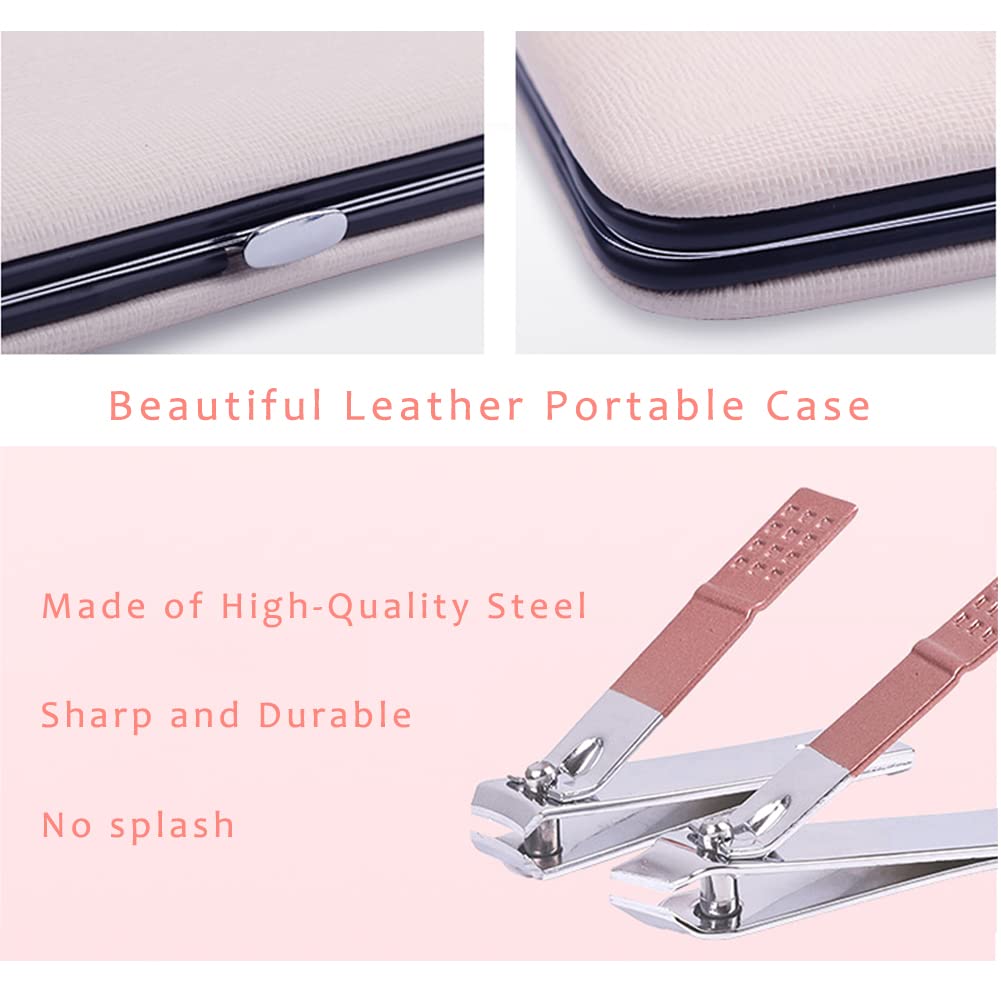Pink Manicure Set Beauty Tool Portable - Nail Clipper Pedicure Grooming Kit Stainless Steel 7 In 1 Luxury Leather Travel Case, F