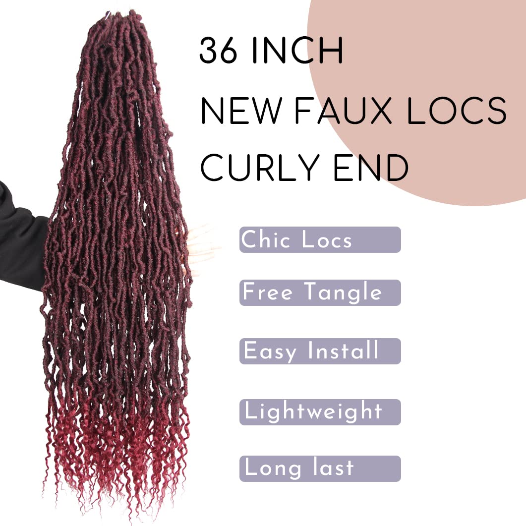 Bohobabe Faux Locs Crochet Hair 36 Inch, Boho Soft Crochet Locs With Curly Ends, Long Bohemian Goddess Locs Crochet Braids For B