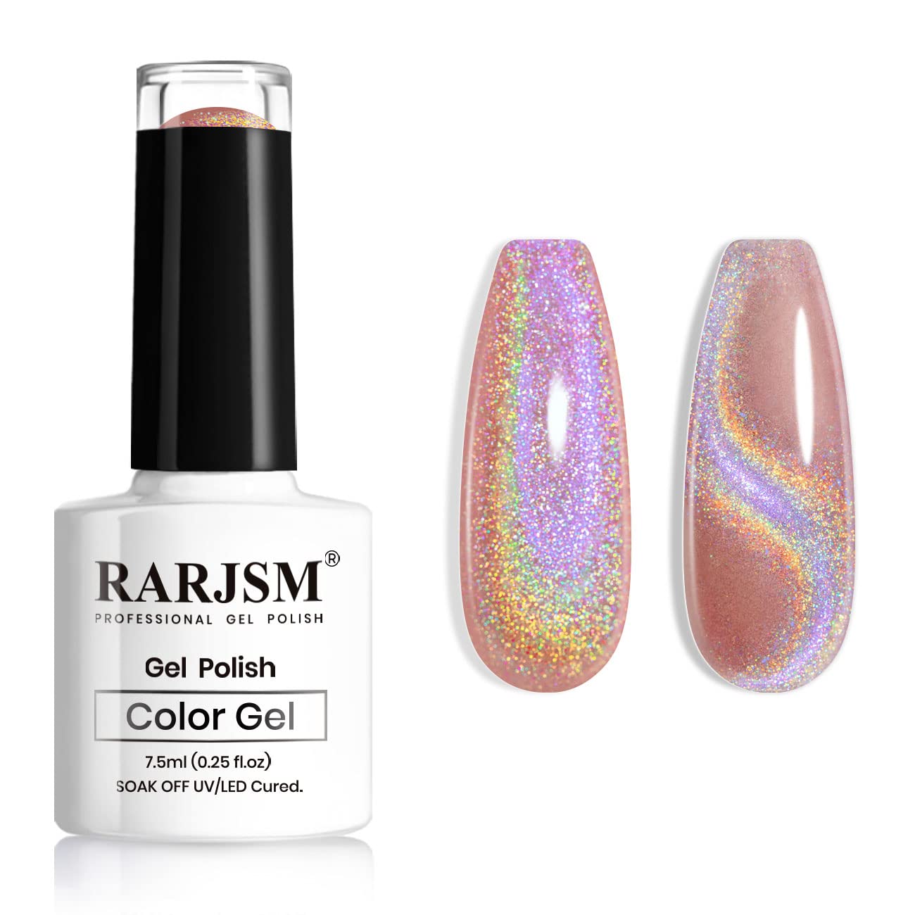Rarjsm Cat Eye Gel Nail Polish, Galaxy Chameleon Magnetic Gel Polish Rose Gold Holographic Glitter Gel Soak Off Uv Led Diy Manic