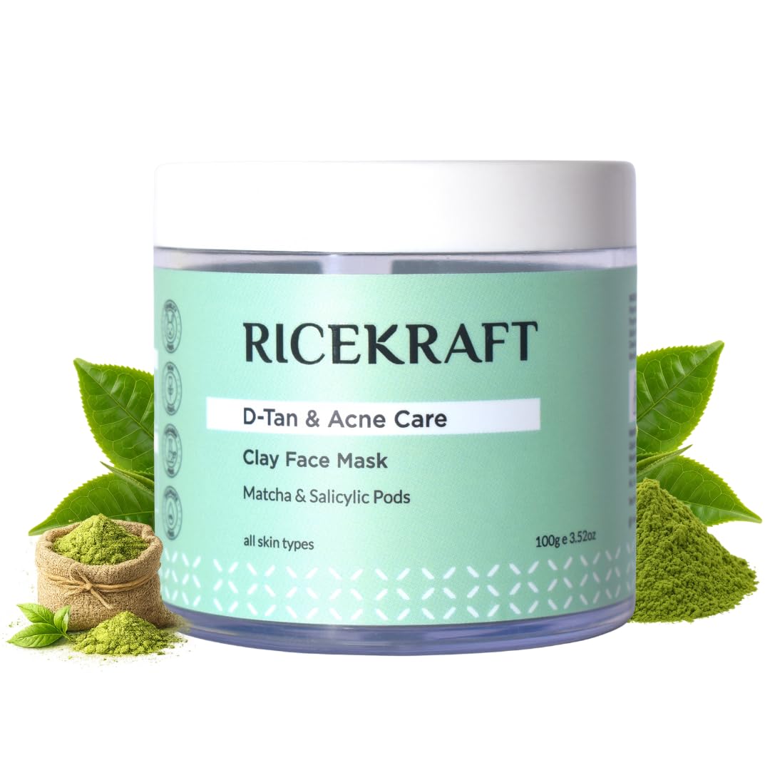 D Tan & Acne Care Matcha Clay Face Mask | Rice & 1% Salicylic Acid Pods Face Mask | Deep Cleansing & Brightening | Tan Removal &