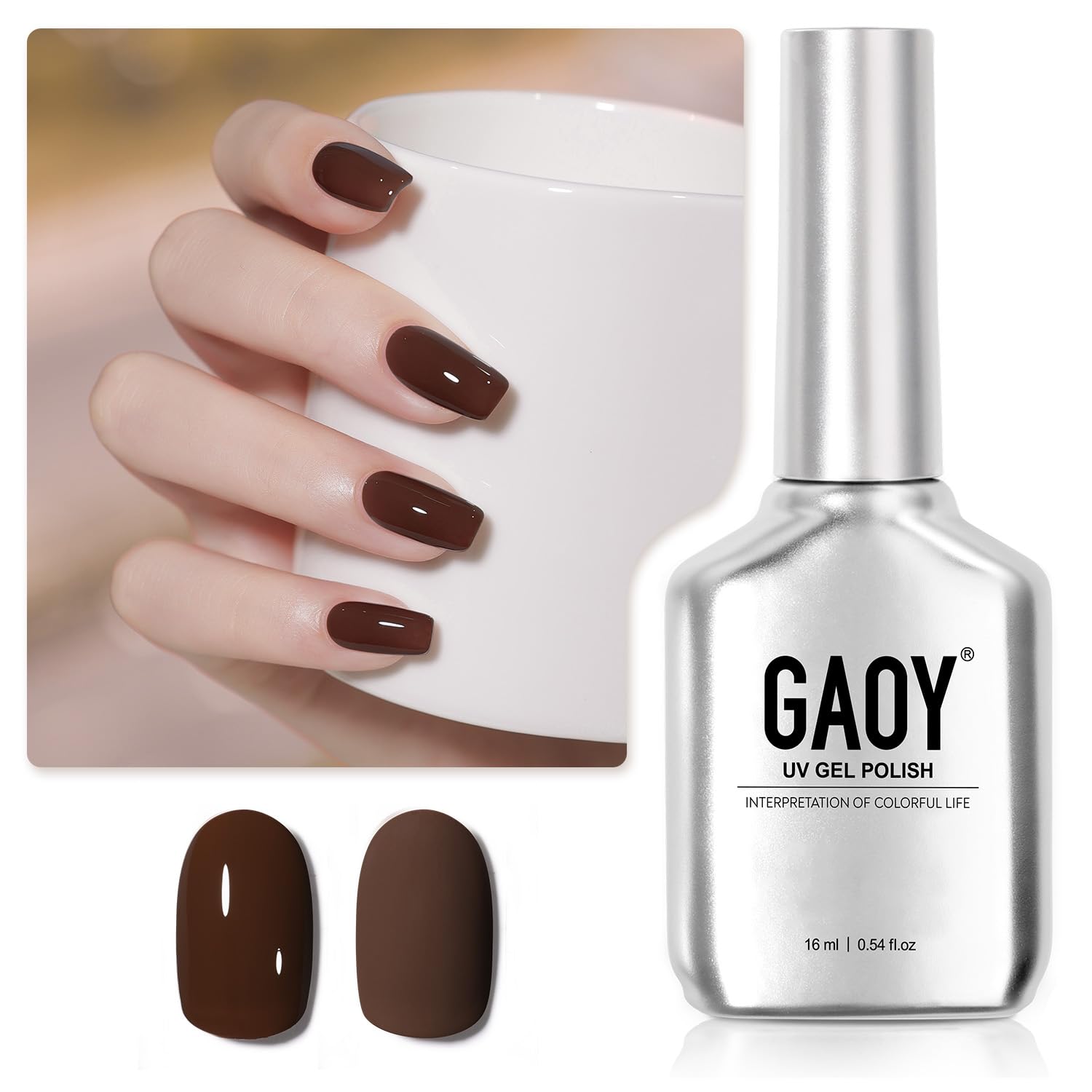 GAOY Brown Gel Nail Polish, 16ml Soak Off Gel Polish, UV Light Cure for Nail Art DIY Manicure at Home, 2382 Dark Chestnut