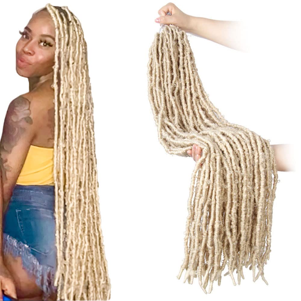 36 Inch Light Weight Butterfly Locs Crochet Hair 6 Packs Long Blonde Distressed Butterfly Faux Locs Crochet Hair, 613#