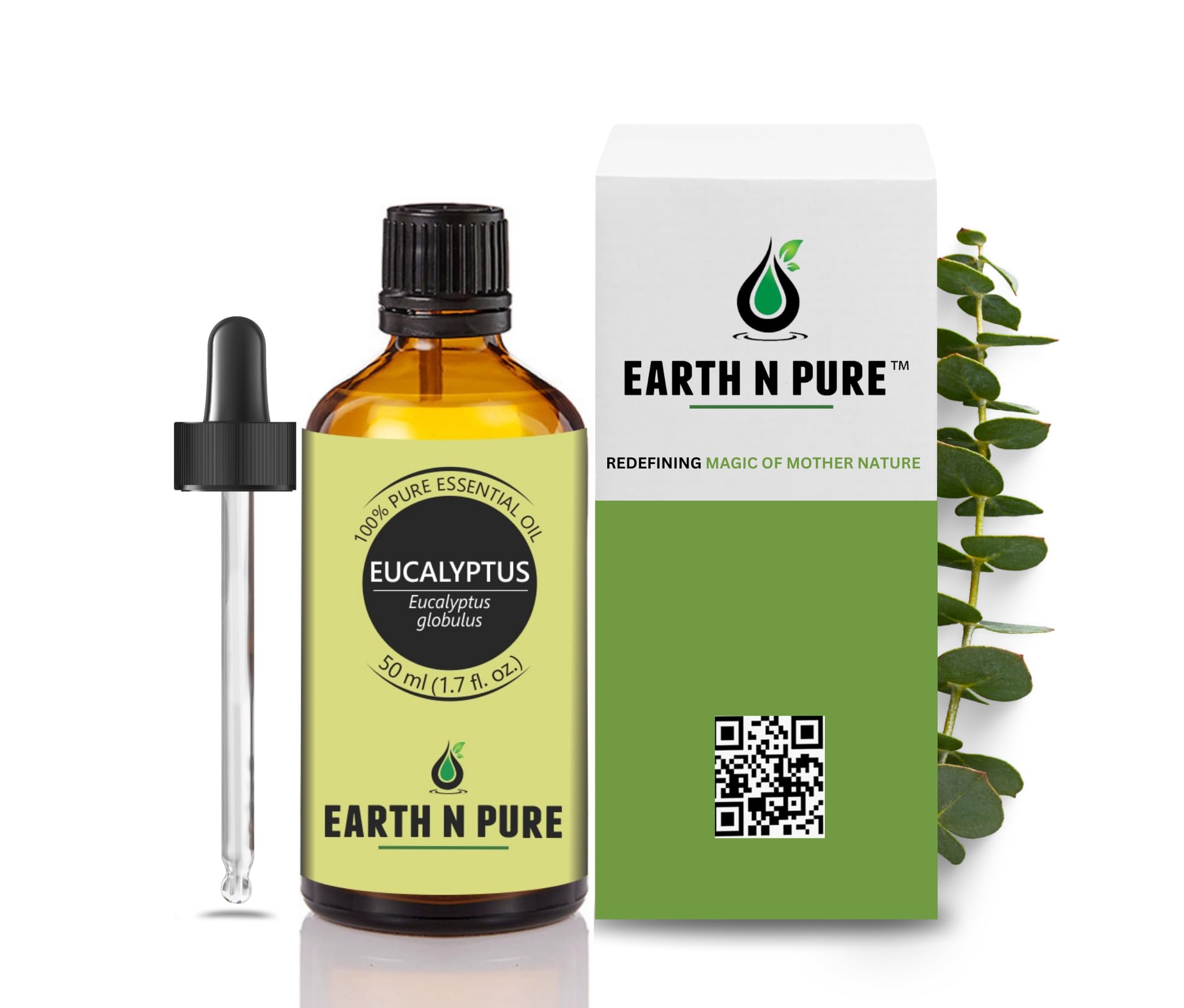 Earth N Pure Eucalyptus Essential Oil (Nilgiri Oil) Steam Distilled, Undiluted, Natural, Therapeutic Grade with Glass Dropper 50