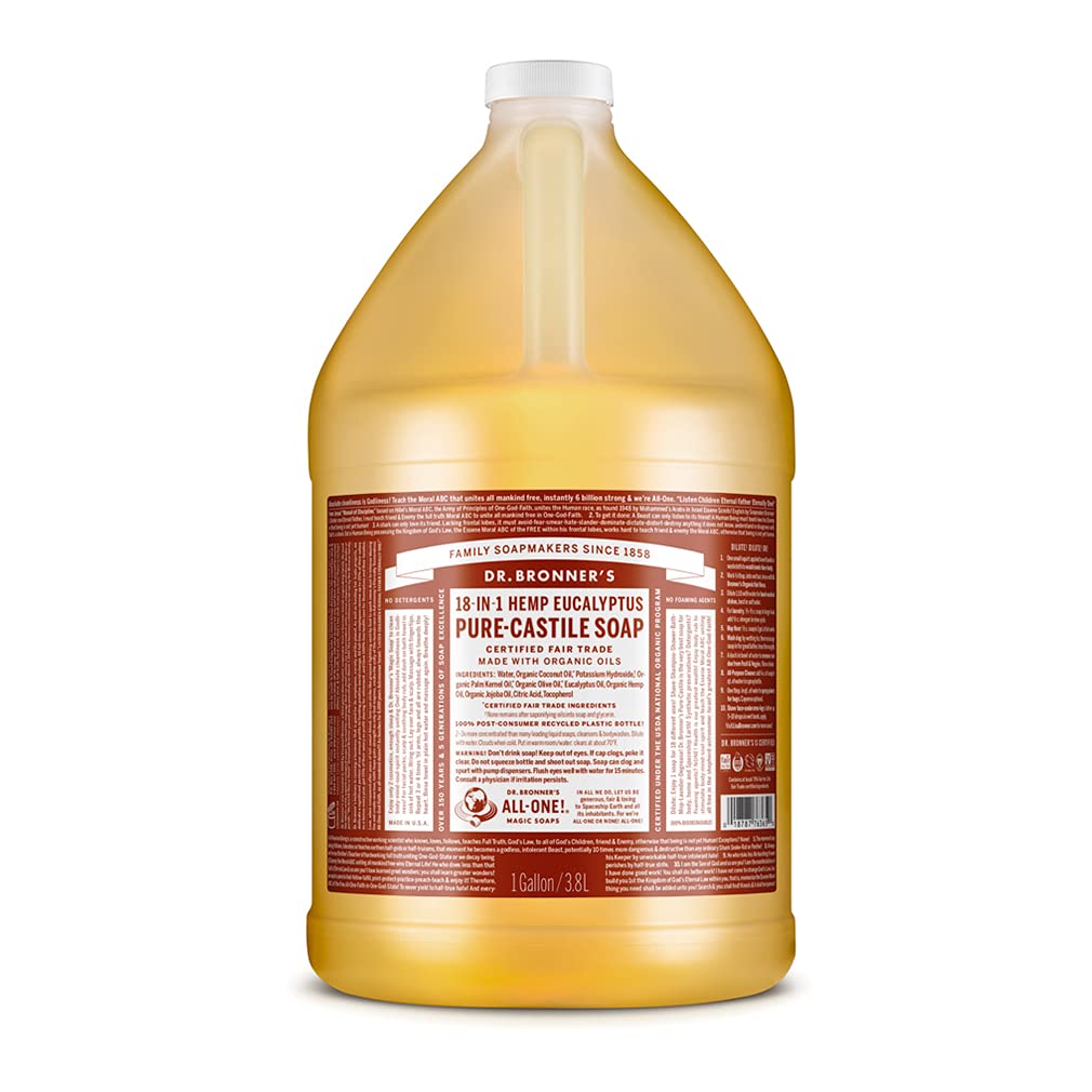 Dr. Bronner 'S - Pure-Castile Liquid Soap (Eucalyptus, 1 Gallon) - Made With Organic Oils, 18-In-1 Uses: Face, Body, Hair, Laund
