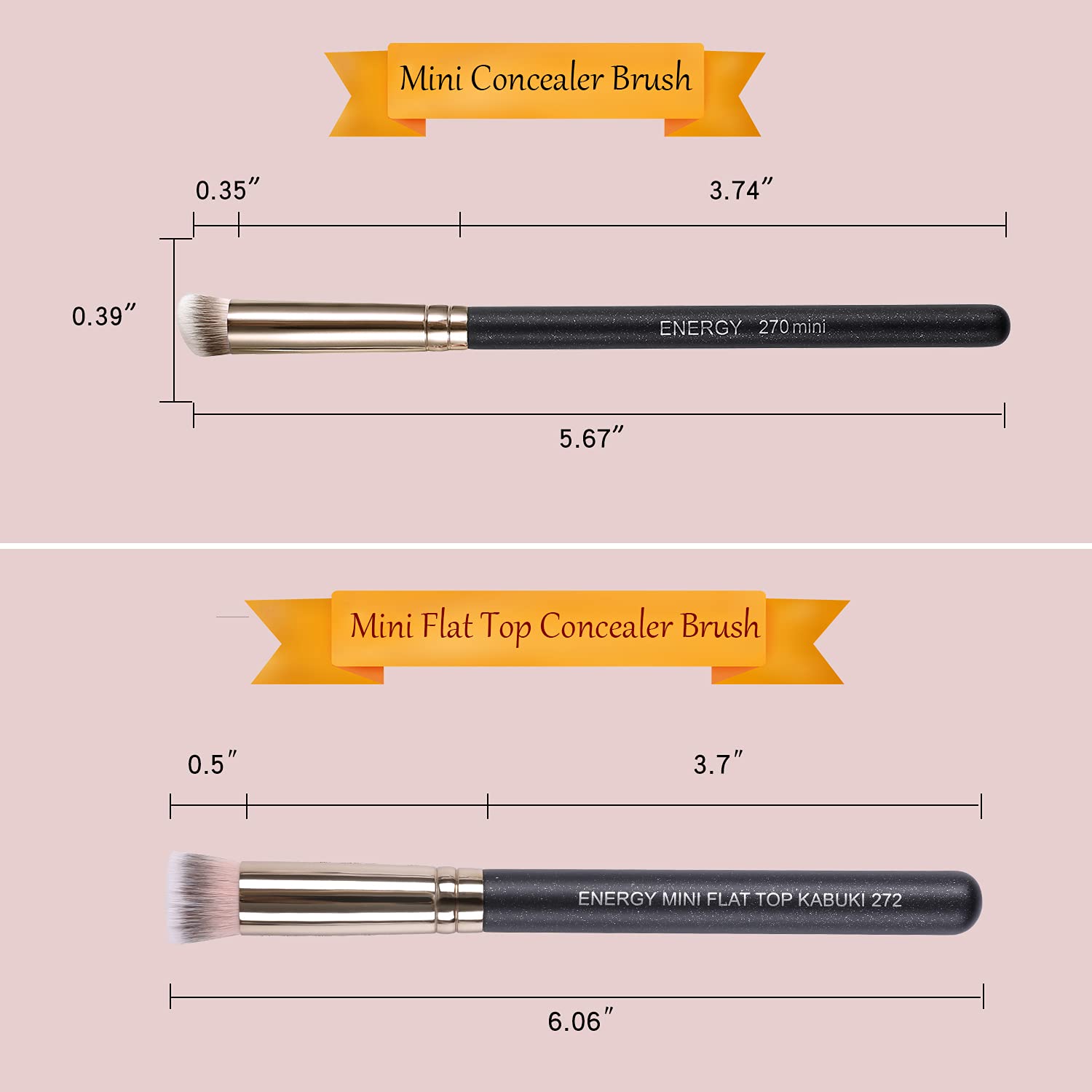 Energy Kabuki Brushes Set - Mini Flat Top Kabuki Brush And Slant Concealer Brush Under Eye For Eyebrows Eyeshadow Brushes For Li