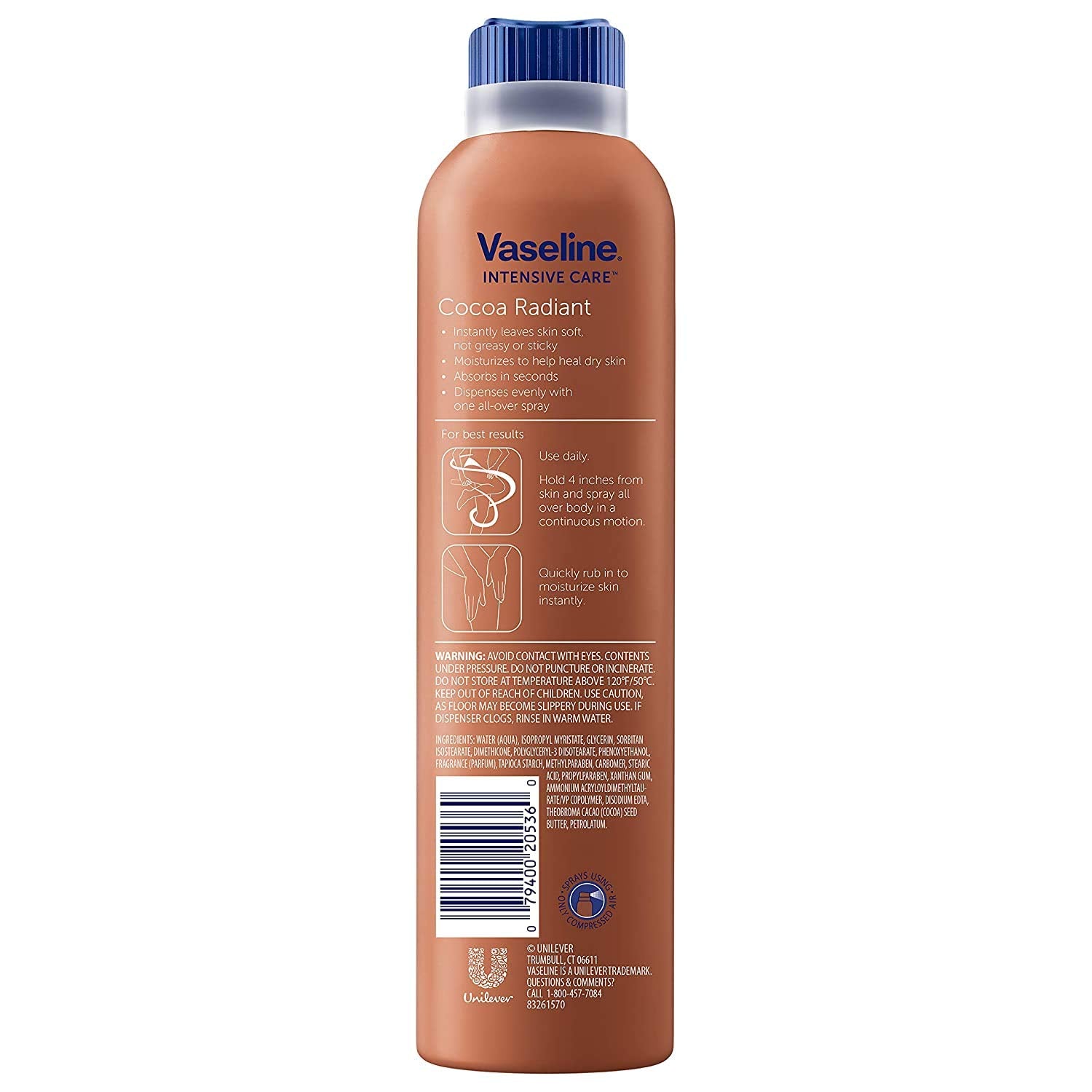 Vaseline Spray & Go Moisturizer, Cocoa Radiant, 6.5 Oz