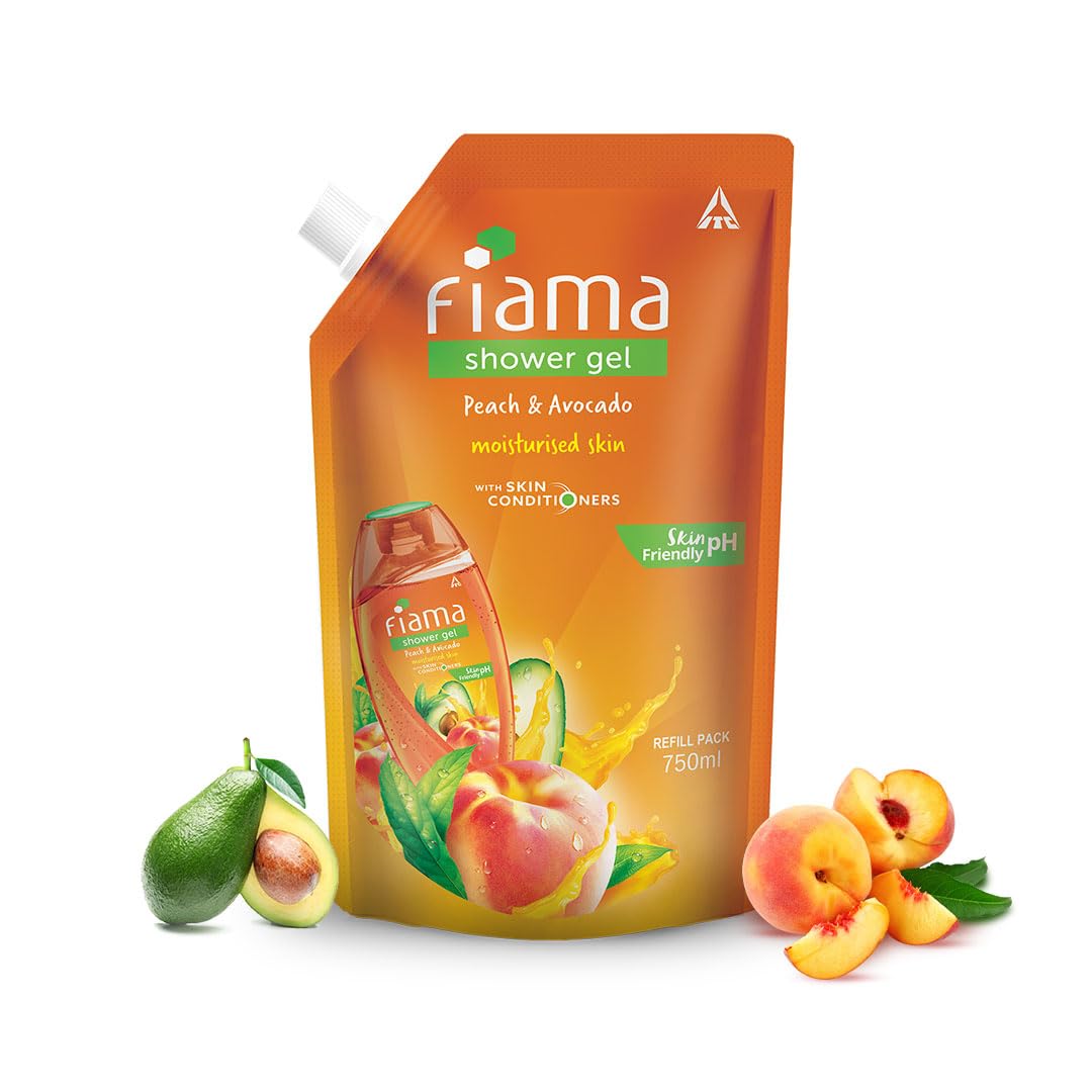 Fiama Shower Gel Peach & Avocado Body Wash With Vitamin E, 750 Ml Refill Pack, Value Pouch For Soft Moisturised & Hydrating Skin