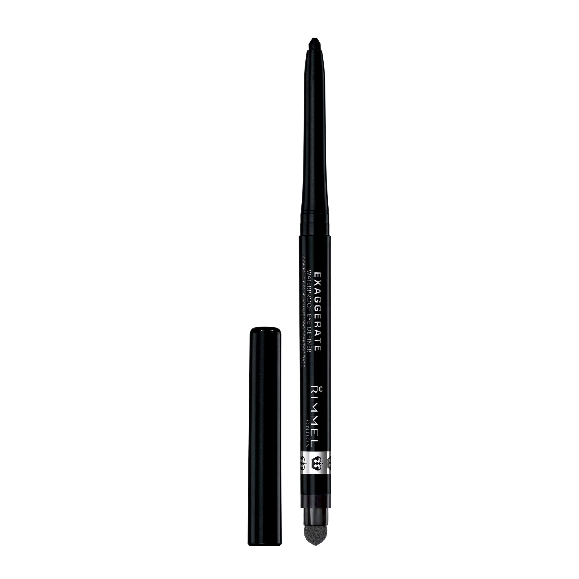 Rimmel London Exaggerate Waterproof Eye Definer Eyeliner, Highly Pigmented, Long-Wearing, Built-In Smudger, 261, Noir, 0.01Oz