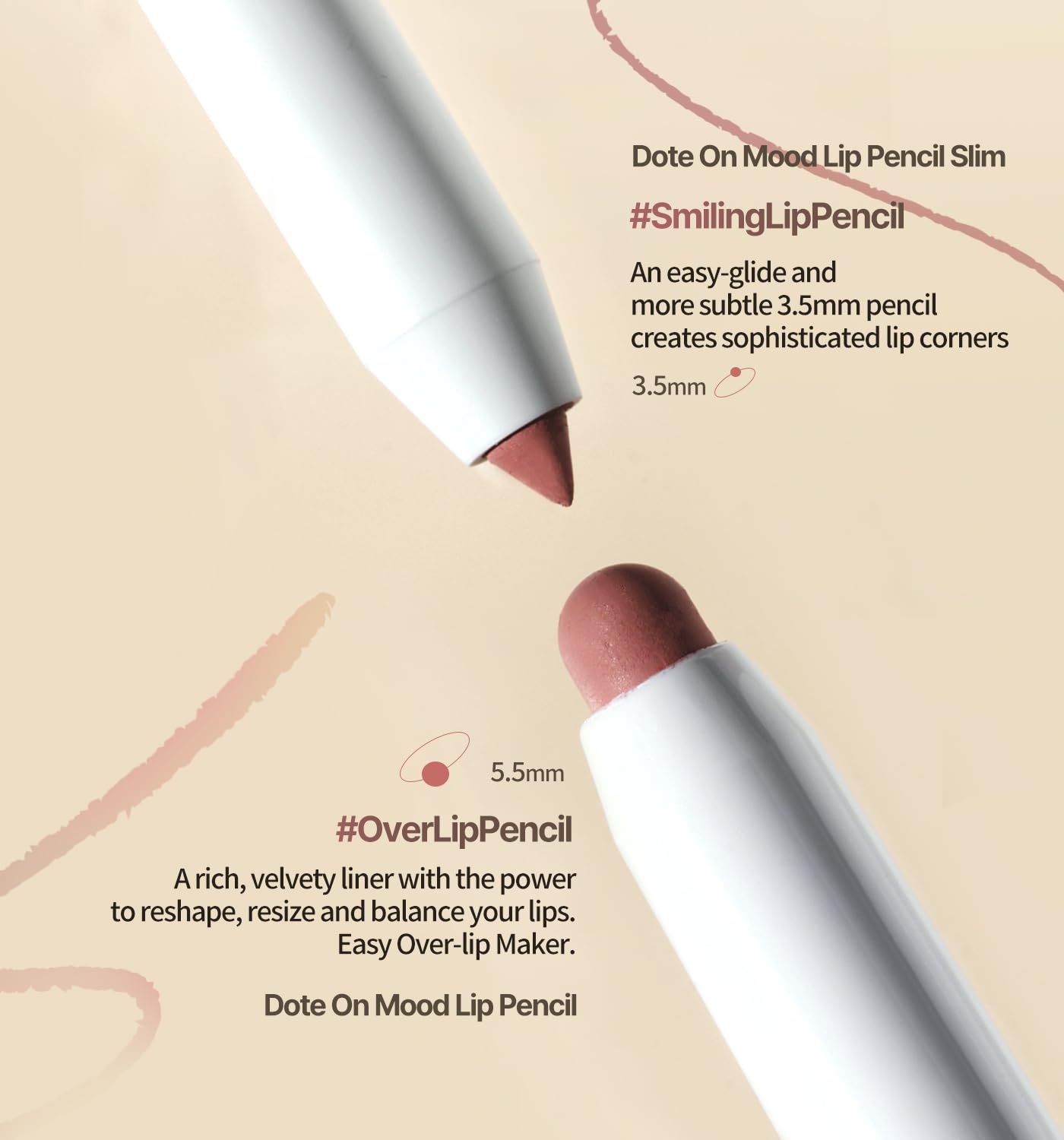 Heart Percent Dote On Mood Lip Pencil, Long-Lasting Creamy Lip Crayon Smooth Color Liner Retractable Lipstick Pencil 0.8G, #06.