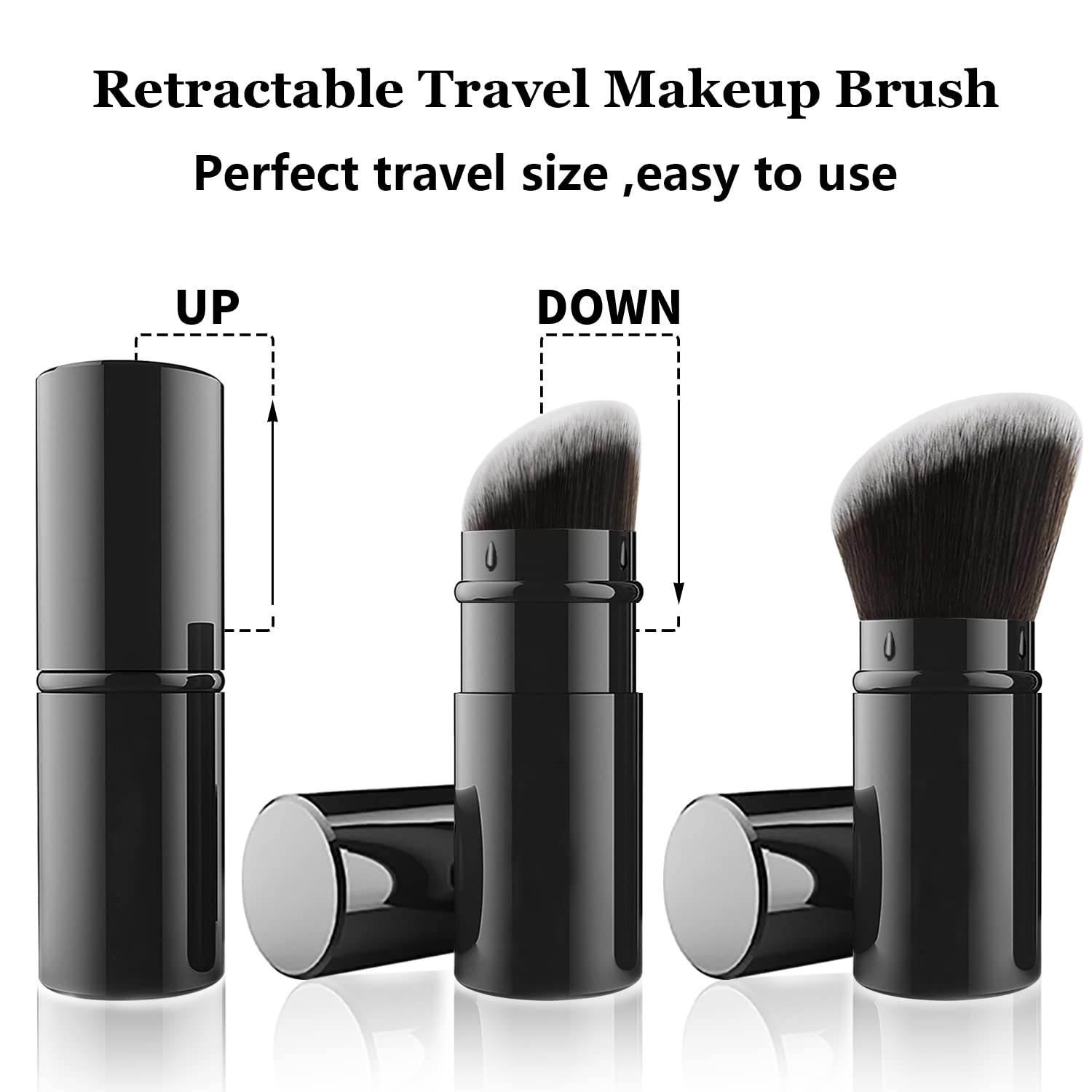 Falliny Retractable Makeup Brush, 2 Pack Travel Kabuki Face Blush Brush, Portable Powder Foundation Sunscreen Brush With Cover F