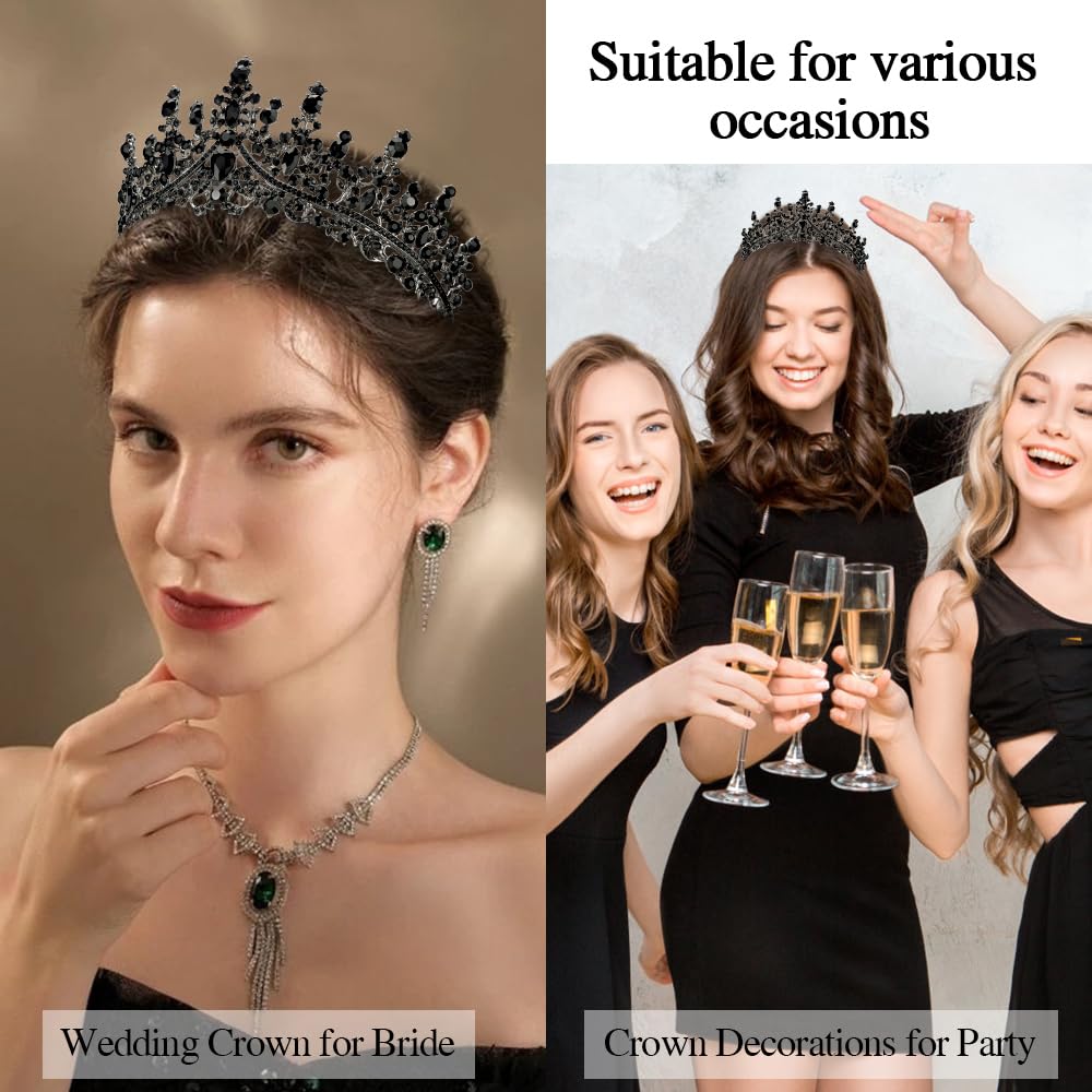 ATODEN Black Tiara Crown Birthday Queen Sash Tiaras and Crowns for Women Girls Crystal Princess Tiara Rhinestone Headbands Quinc