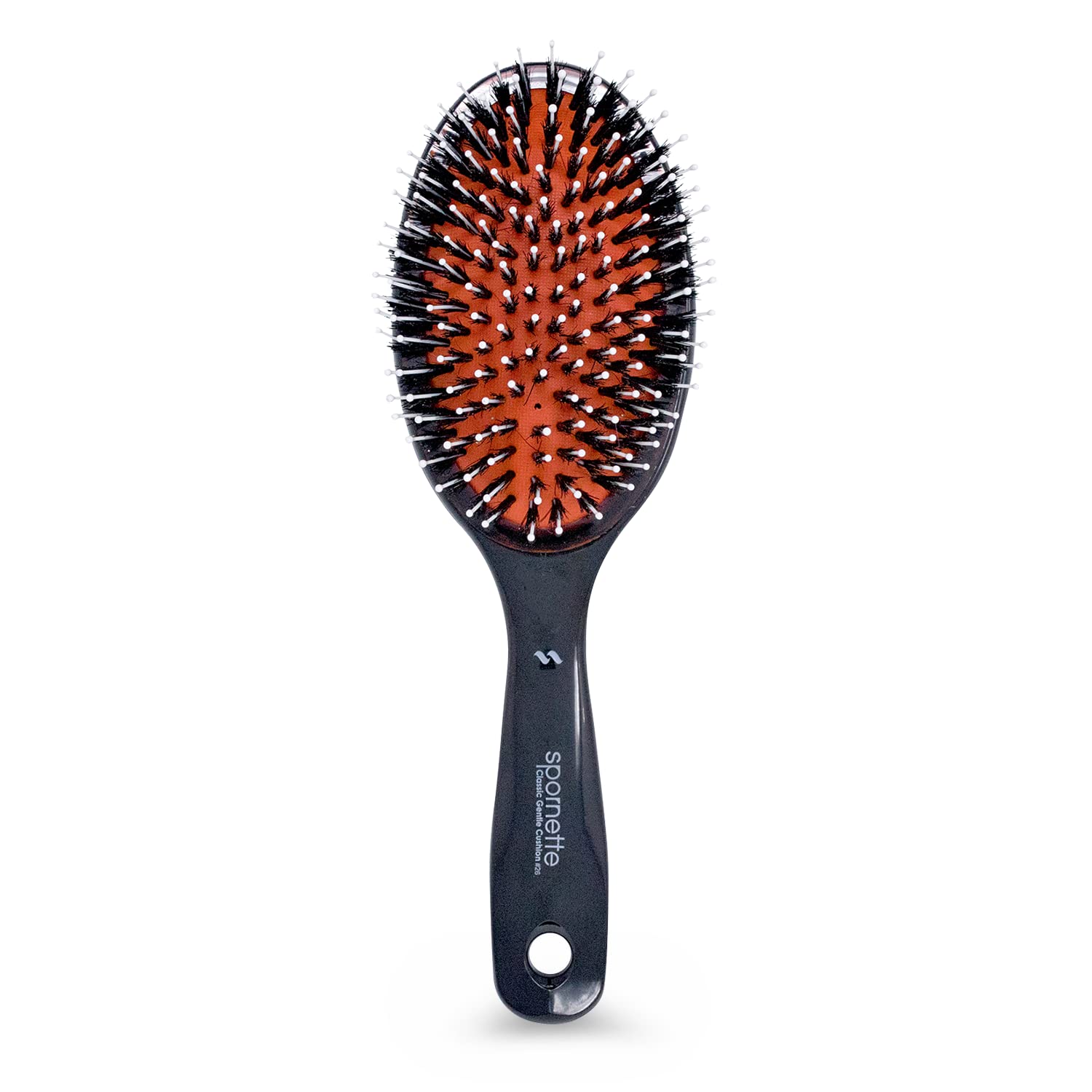 Spornette Classic Cushion Hair Brush, Boar & Ball-Tipped Nylon Bristles - Lightweight Oval Handle Brush for Straightening, Styli