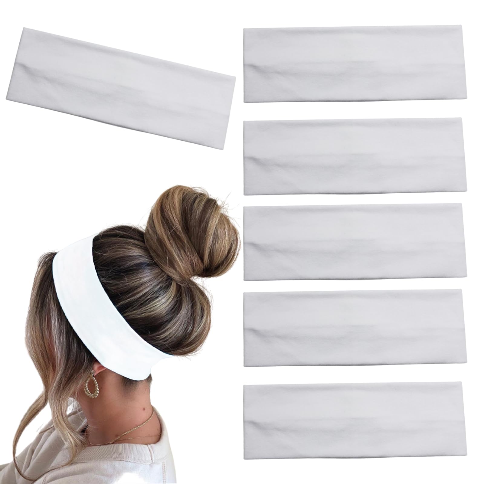 MLMOMVME 6 Pcs White Headbands for Women Hair Cotton Headband for Tie Dye Party Supplies, Non-slip Stretchy Elastic Head Wrap Ho