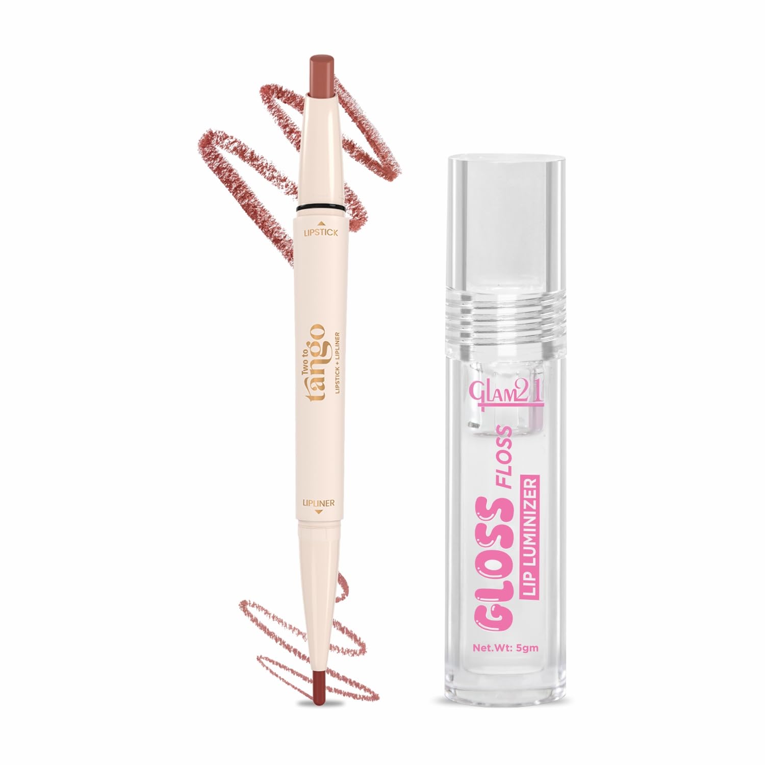 Glam21 Lipstick & Lip Liner Duo Clay Crush14 With Gloss Floss Lip Gloss | Long Stay, NonTransfer, Creamy Matte, Hydrating Form