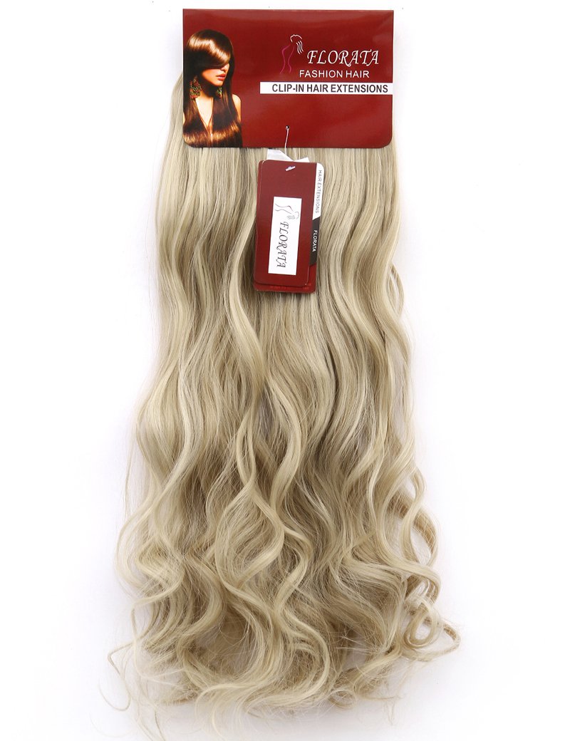 LELINTA 7Pcs 16 Clips 24 Inch Wavy Curly Full Head Clip in on Double Weft Hair Extensions Sandy Blonde Mix Bleach Blonde