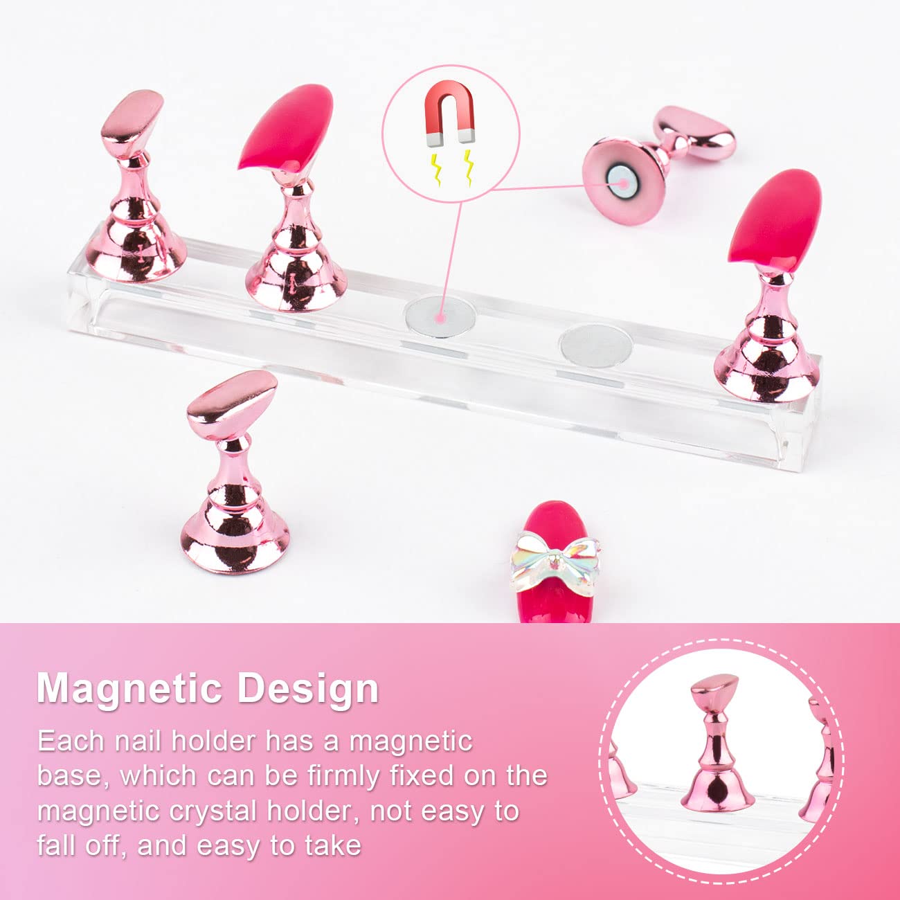 Nail Stand Acrylic Nail Art Display Stand Magnetic Nail Tips Practice Holder 54 Pcs Reusable Adhesive Putty For Diy Painting Nai