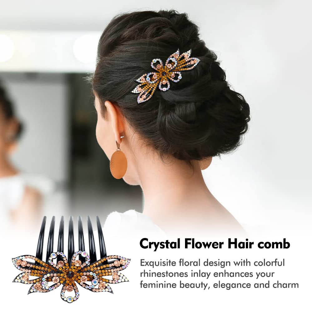 Lawie 6 Pack Large Crystal Rhinestone Side Comb Fancy Sparkly Jeweled Long Teeth Plastic Decorative Hair Combs Accessories Frenc