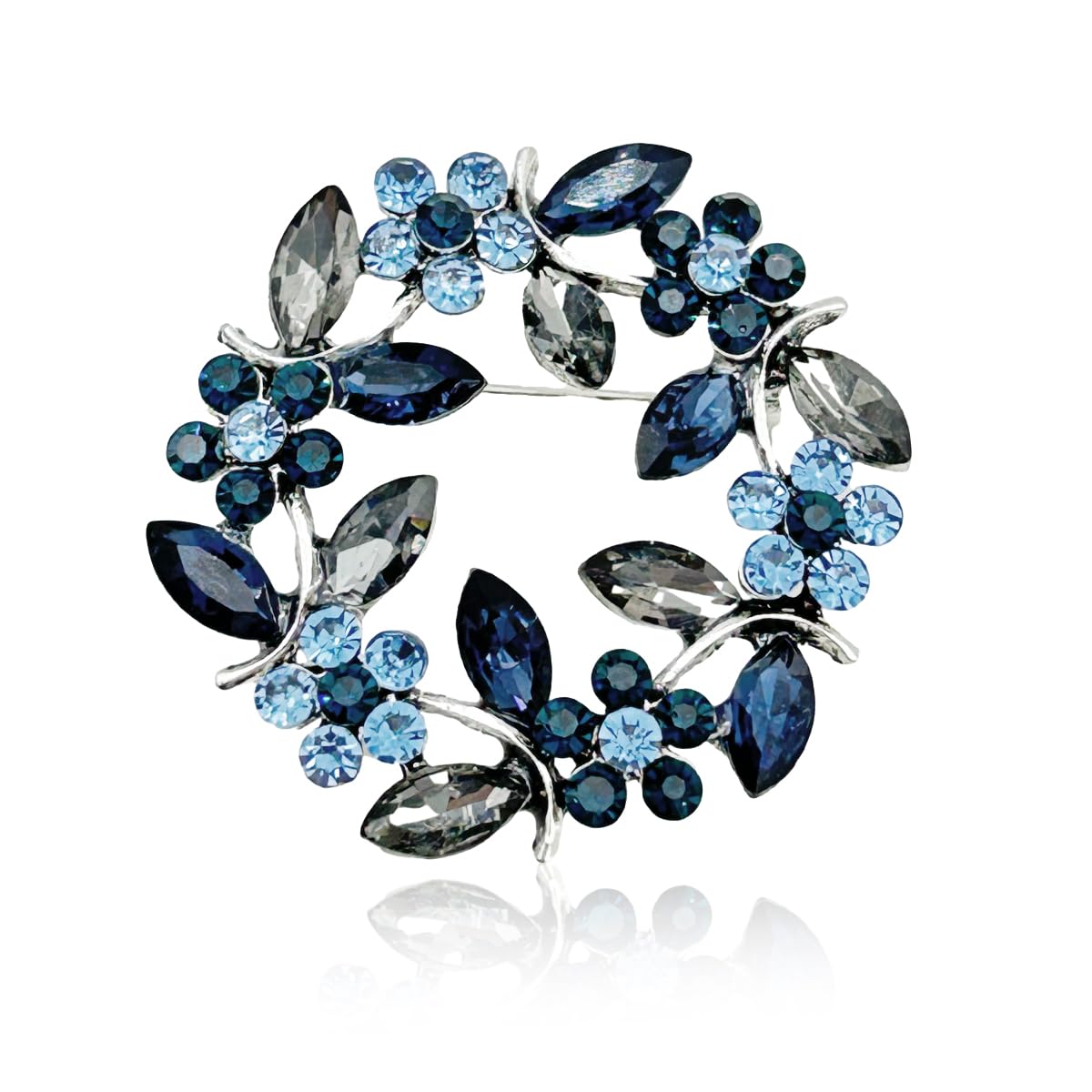 SANNIDHI Flower Brooch Pin Crystal Saree Brooch for Women Metal Alloy Rhinestone Wreath Suit Brooch Pin for Dress, Blazer, Shawl