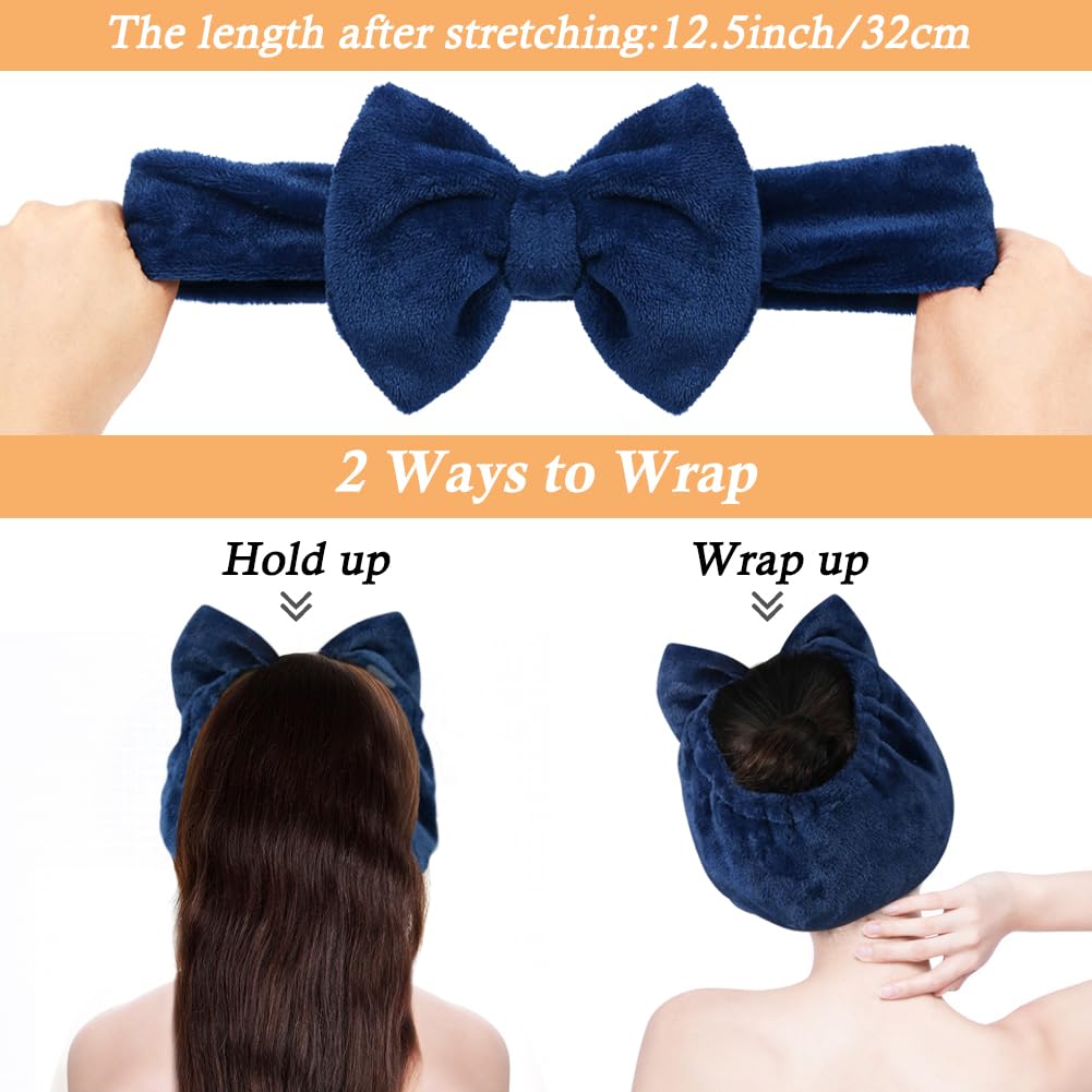 Shintop Face Wash Headband, Soft Spa Headband Carol Fleece Makeup Headband With Cute Bow Elastic Headband For Skincare Facial Ma