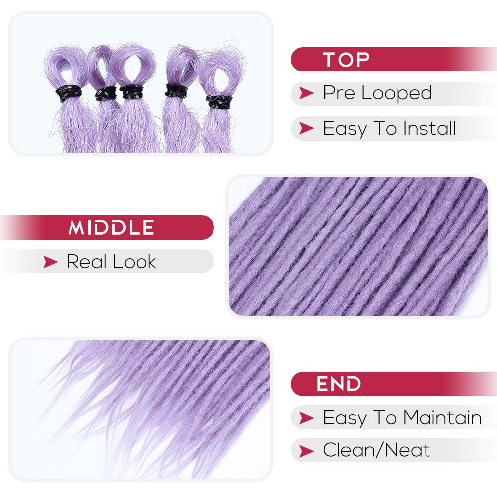 Kraler Lavender Purple Dreadlock Extensions, 22 '' Synthetic Crochet Dreads Extensions 100% Handmade Single Ended Dreads Thin 0.