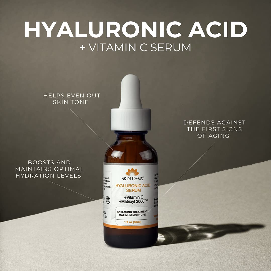 SKIN DEVA 1 oz Serum Vitamin C and Hyaluronic Acid Serum for Face + Matrixyl 3000 Anti Aging Serum, Boost Skin Collagen, Dark Sp