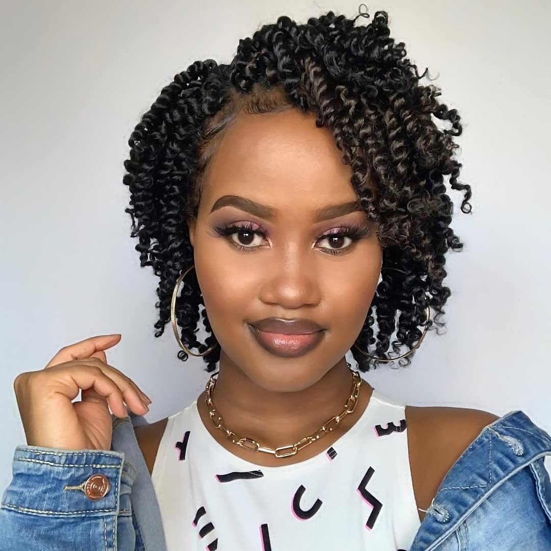 The BOHOBABE Pre-twisted Passion Twist Crochet Hair 8 Inch Short Pre-looped Crochet Passion Twist Braiding Hair 8 Packs (1#) 1#(