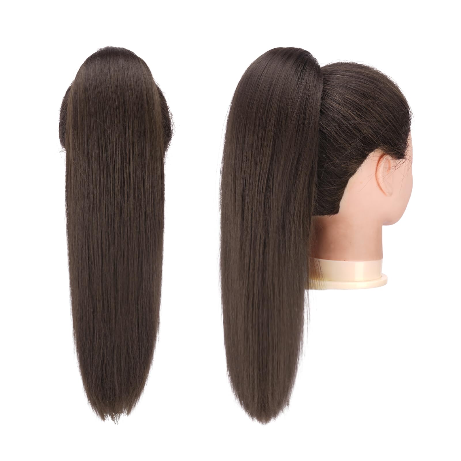 FESHFEN Straight Ponytail Extensions Long Drawstring Synthetic Hair Pieces Natural Clip in Ponytails Hairpieces for Women, Brown