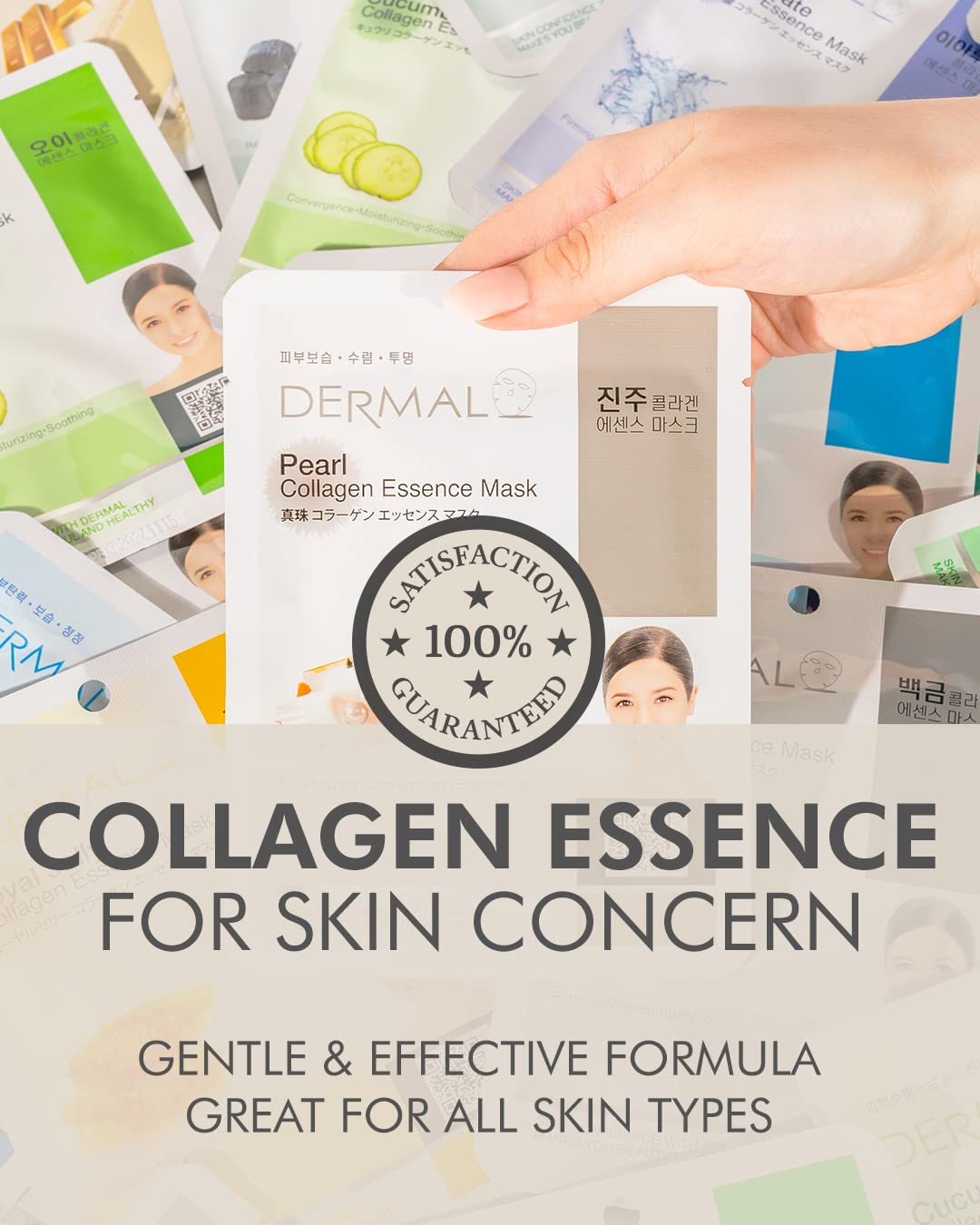 Dermal 32 Combo Pack Collagen Essence Korean Face Mask - Hydrating & Soothing Facial Mask With Panthenol - Hypoallergenic Self C
