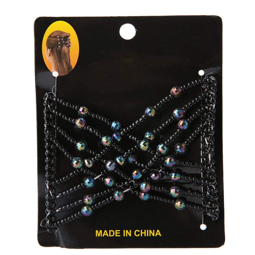 Women Girl Magic Easy Hair Beads Slide Stretchy Comb Clip Stretchable Hairpin Comb Hairpin for Women Girls Hair Accessory[Black]