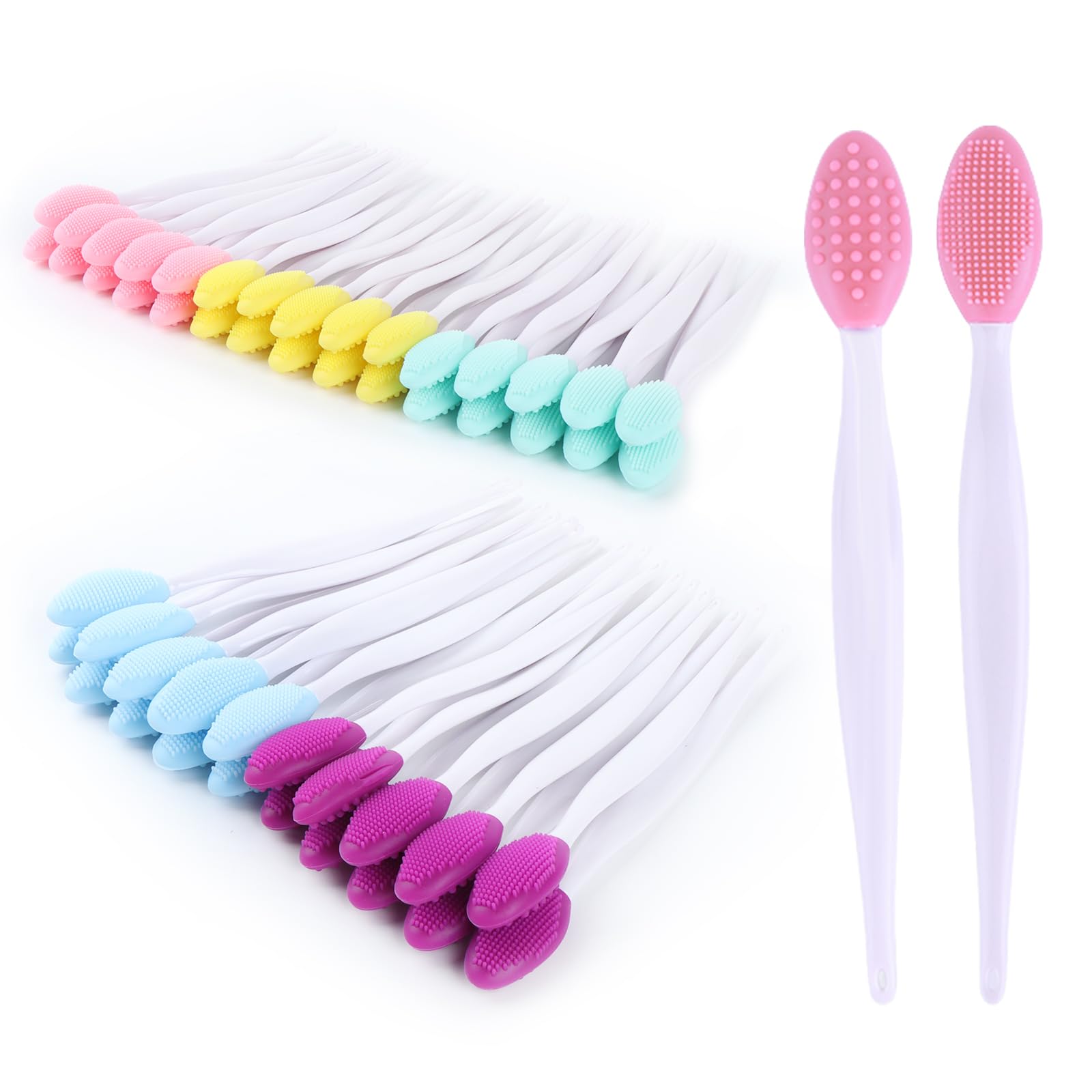 50 Pcs Lip Scrub Brush,Lip Scrubber Exfoliator,DoubleSided Silicone Lip Brush Tool for Men Women Lip Lightening, Lip Exfoliator