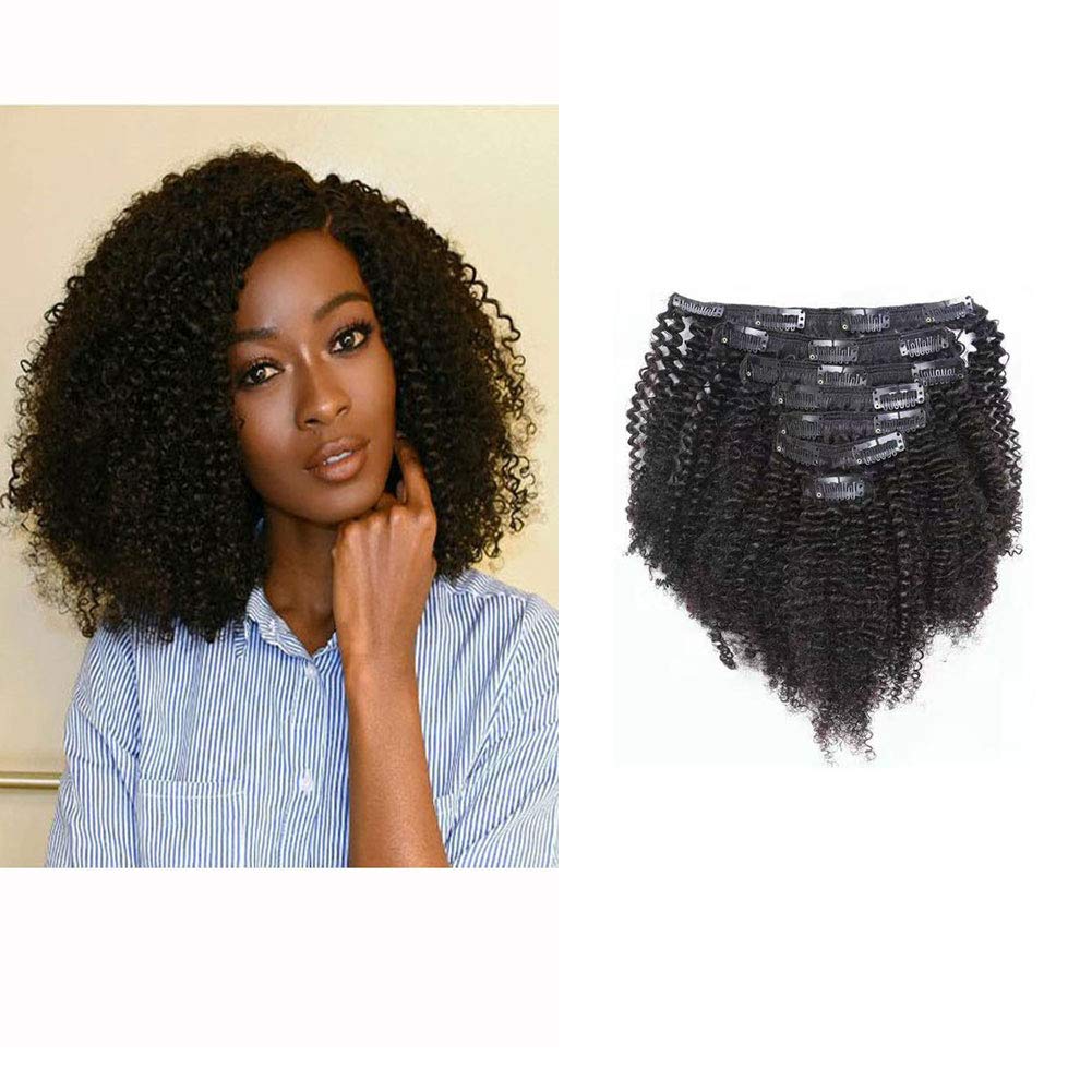 Caliee Afro Coily 3C and 4A Clip in Hair Extensions 100% Virgin Human Hair for Black Women Afro Kinky Curly Double Weft, 7 Piece