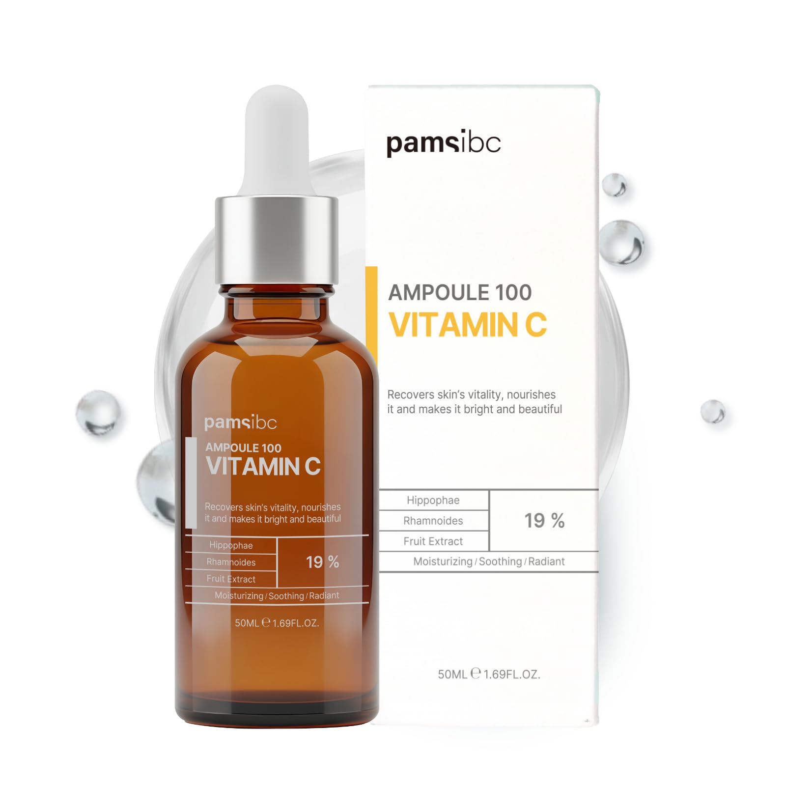 PAMS IBC Ampoule 100 Vitamin C, Clean Minimal Serum for Sensitive Skin, Lowirritation Brightening Serum for Dull Skin, Develope