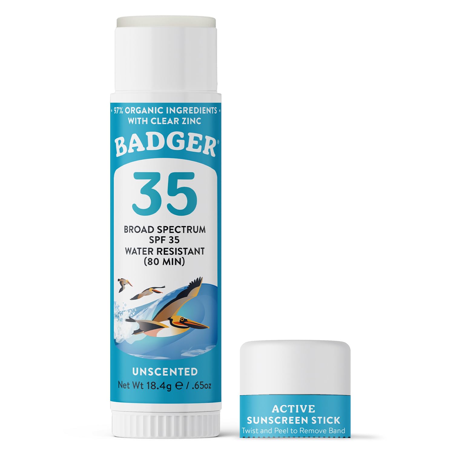 Badger Face Sunscreen Stick Spf 35 With Mineral Zinc Oxide, Travel Size Sunscreen, 97% Organic Ingredients, Reef Friendly Spf St