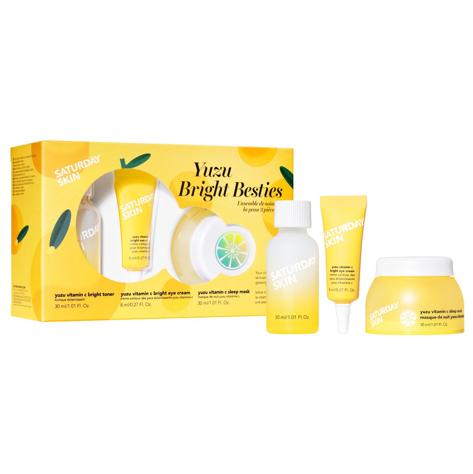 Saturday Skin 3-Piece Skin Care Set Yuzu Vitamin C Sleep Mask Yuzu Vitamin C Bright Toner And Eye Cream Overnight Facial Masks K