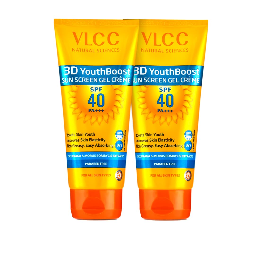 Vlcc 3D Youth Boost Spf 40 +++ Sun Screen Gel Cream  50G X 2 (Pack Of 2) | NonGreazy, Zero White Cast Sunscreen | Helps Plump 