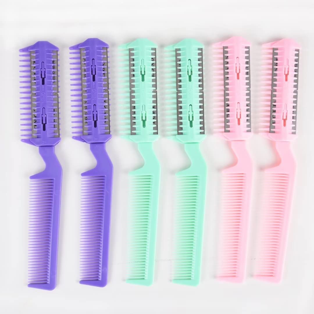 6 Pieces Razor Comb Split Ends Hair Trimmer Home Hair Cut Scissor,Double Edge Razor Combs for Hair Cutting Women and Men Hair Th