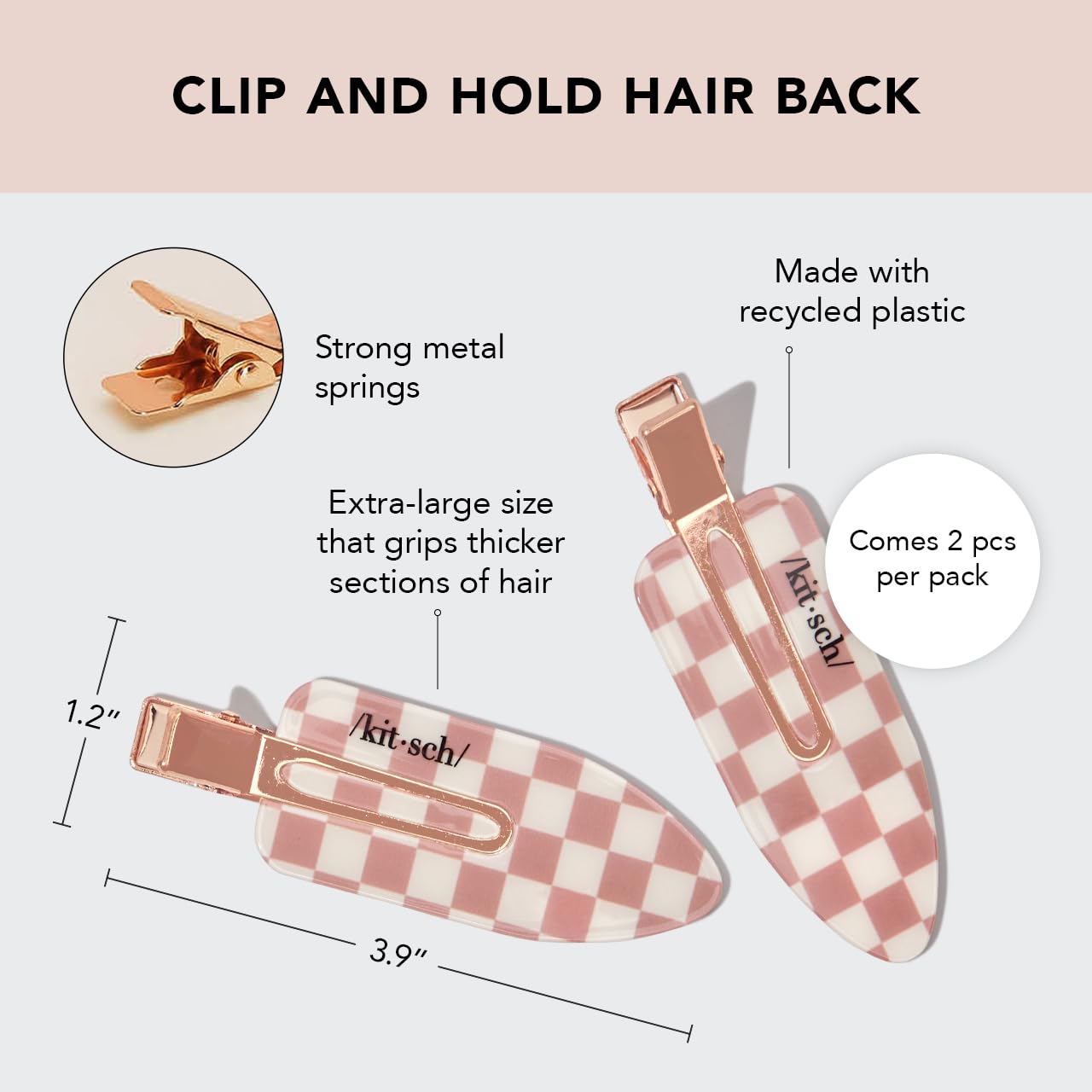Kitsch Creaseless Hair Clips - Recycled Plastic Xl No Bend Hair Clips For Makeup | No Crease Hair Clips | Stylish Make Up Hair C