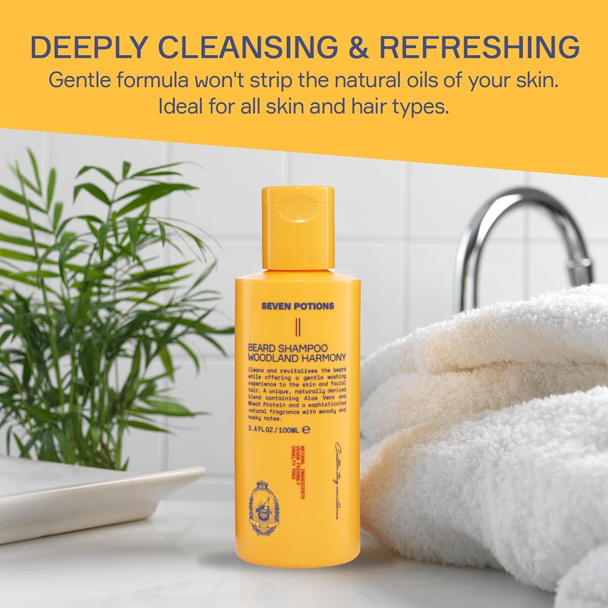 Seven Potions Beard Shampoo For Men - Gentle, Cleansing Wash For A Clean, Itch-Free Beard - Natural, Vegan, Cruelty-Free - (Wood