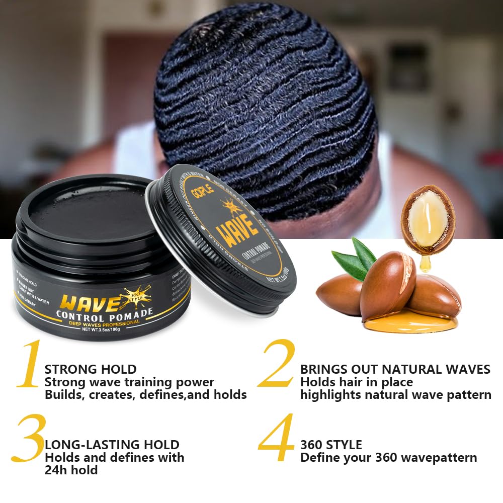 Goiple Wave Pomade for Men - Strong Hold, Easy Wash, 0.32oz (Pack of 11) - Promotes Layered Waves, Silky Shine, Moisture