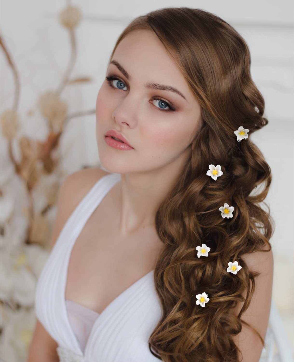 Wecoe Small White Flower Hair Accessories - 20 Pcs Lily Hair Clips, Cute Mini Decorative Clips For Kids, Toddlers, Flower Girls,