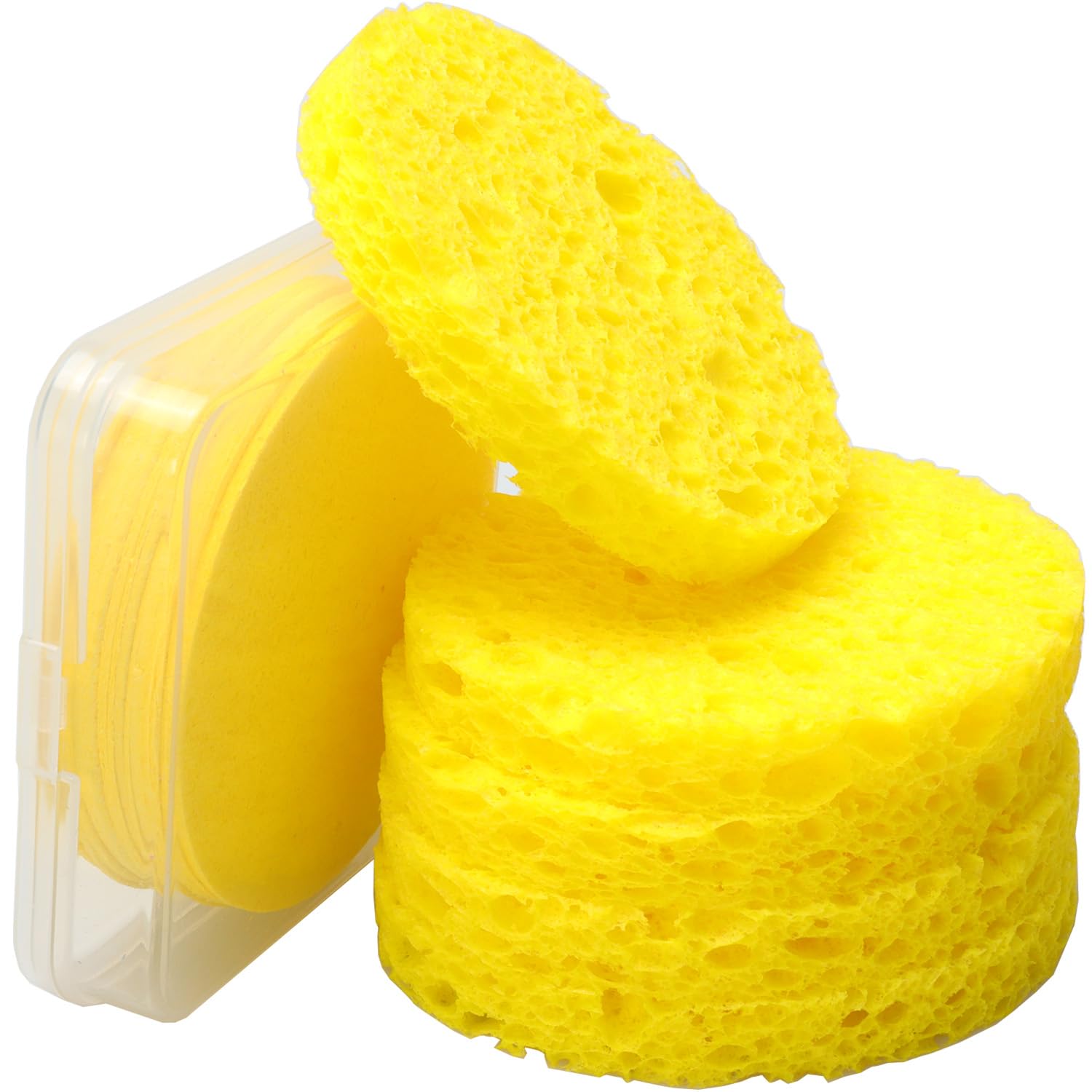 Ocim 15Pcs Compressed Facial Sponges ;Face Sponge for Washing Cleansing and Exfoliating Estheticians with Travel Case,Yellow