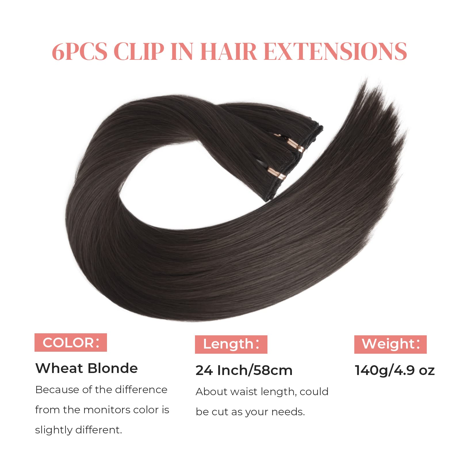 Lonai Clip In Hair Extensions, 6Pcs 24'' Long Black Brown With Highlight Straight Synthetic Clip On Hairpiece For Women Natural