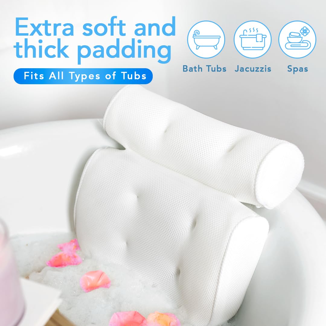 Bath Pillow (Extra Comfort), Bath Pillows For Tub Neck And Back Support, Bathtub Pillows For Head And Neck, Bathtub Pillow, Bath