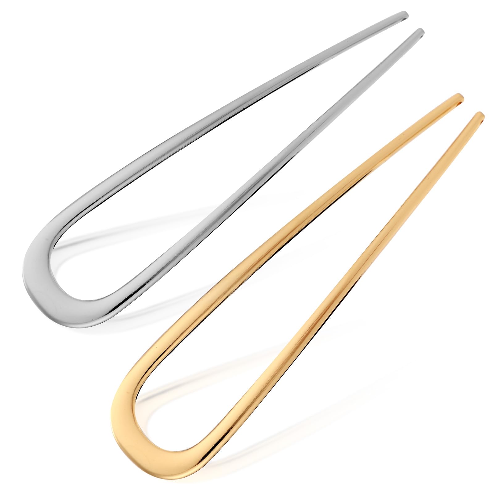 2pcs Metal French Hair Pins for Thick Hair, U-Shaped Stick Hair Pins Metal French Twist Hair Pin Fork for Women Girls Hair Types