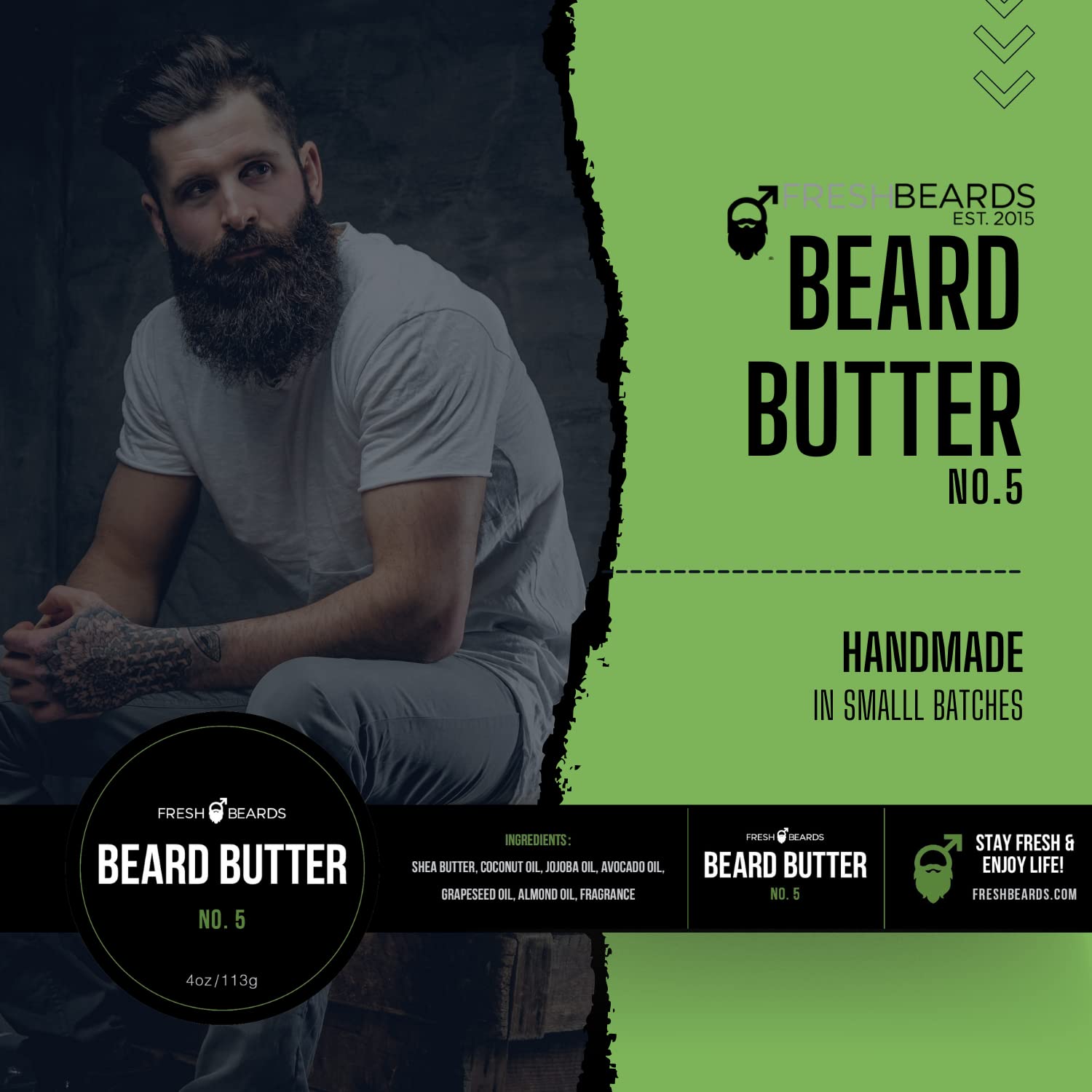 Fresh Beards No. 5 Beard Butter - Tea Tree Oil, Fresh Cut Lemons An Citrus Fragrance - Scented Mens Beard And Mustache Condition