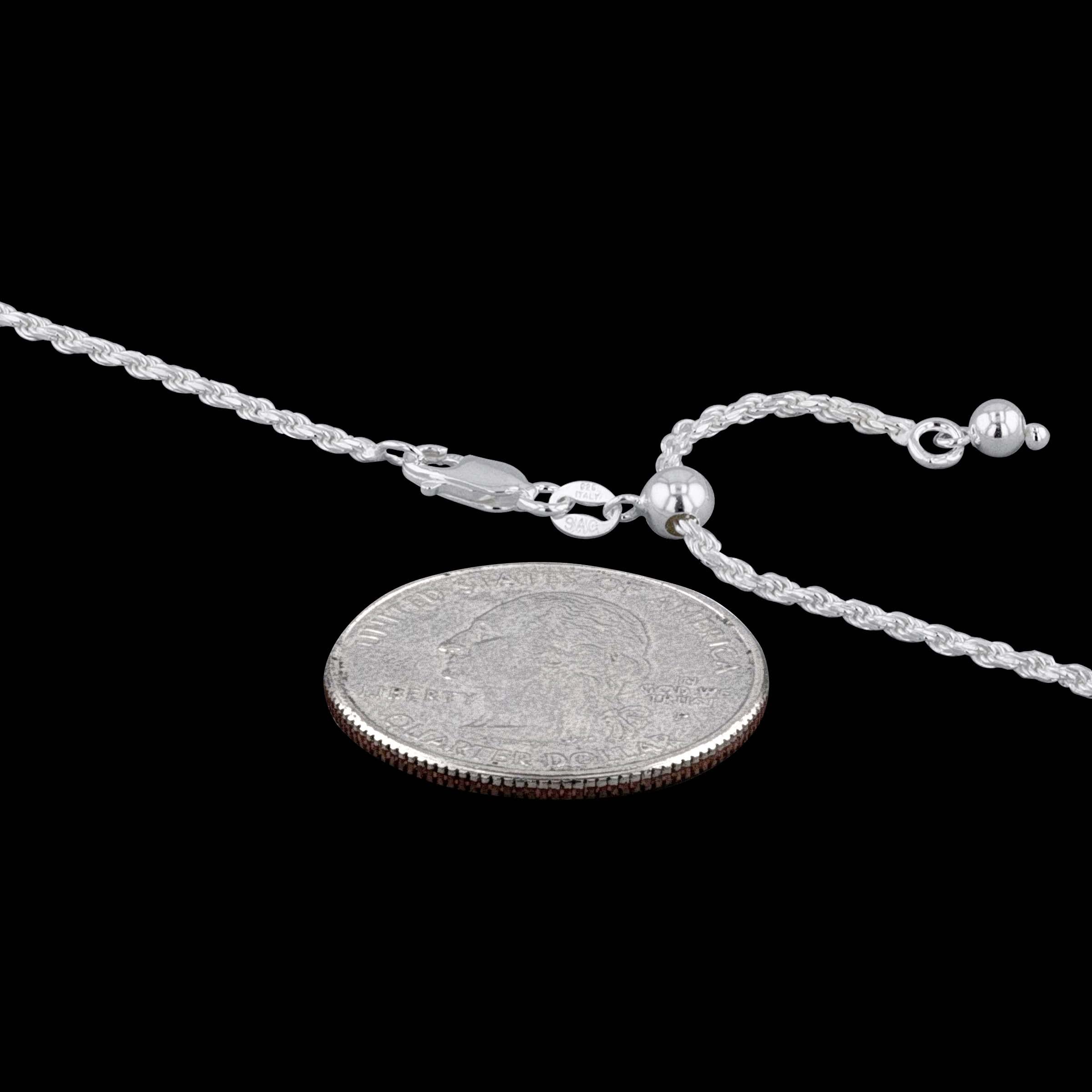 Sterling Silver Adjustable Diamond-Cut Rope Chain 1.1mm Solid 925 Italy New Necklace 22