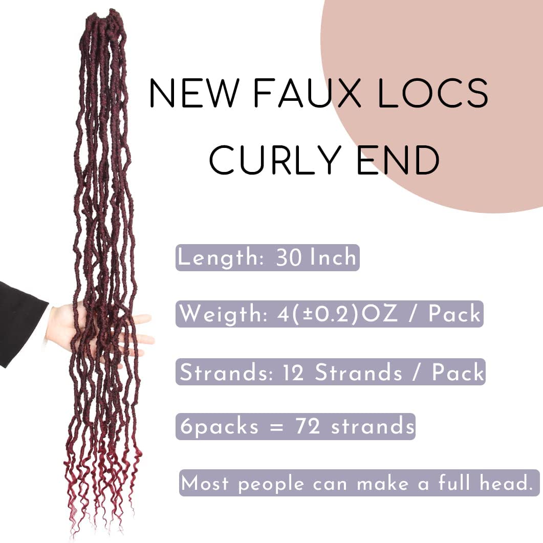 BOHOBABE 30 Inch New Faux Locs With Curly End 6 Packs Soft Locs Crochet Hair 72 Strands Long Natural Crochet Braids (6Packs,T118