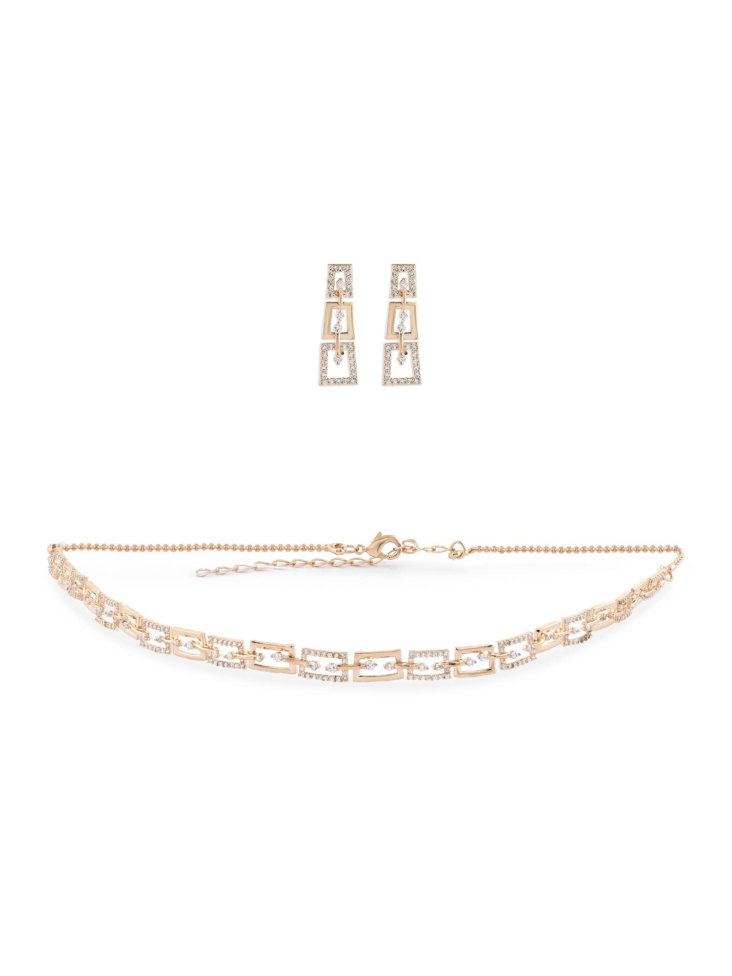 Zaveri Pearls Rose Gold Dazzling Cubic Zirconia Party Bling Necklace & Earring Set For WomenZpfk15415