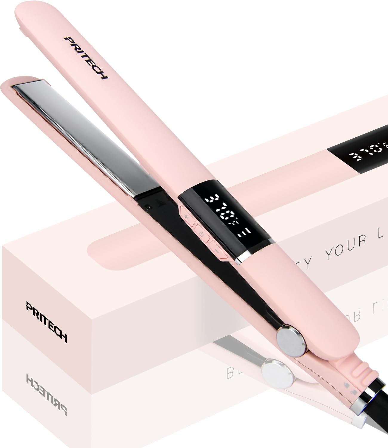 PRITECH Flat Iron Hair Straightener, Titanium Flat Iron with Adjustable Temp(290F-450F), 1 inch Plate for All Hairstyles Anti-Sc