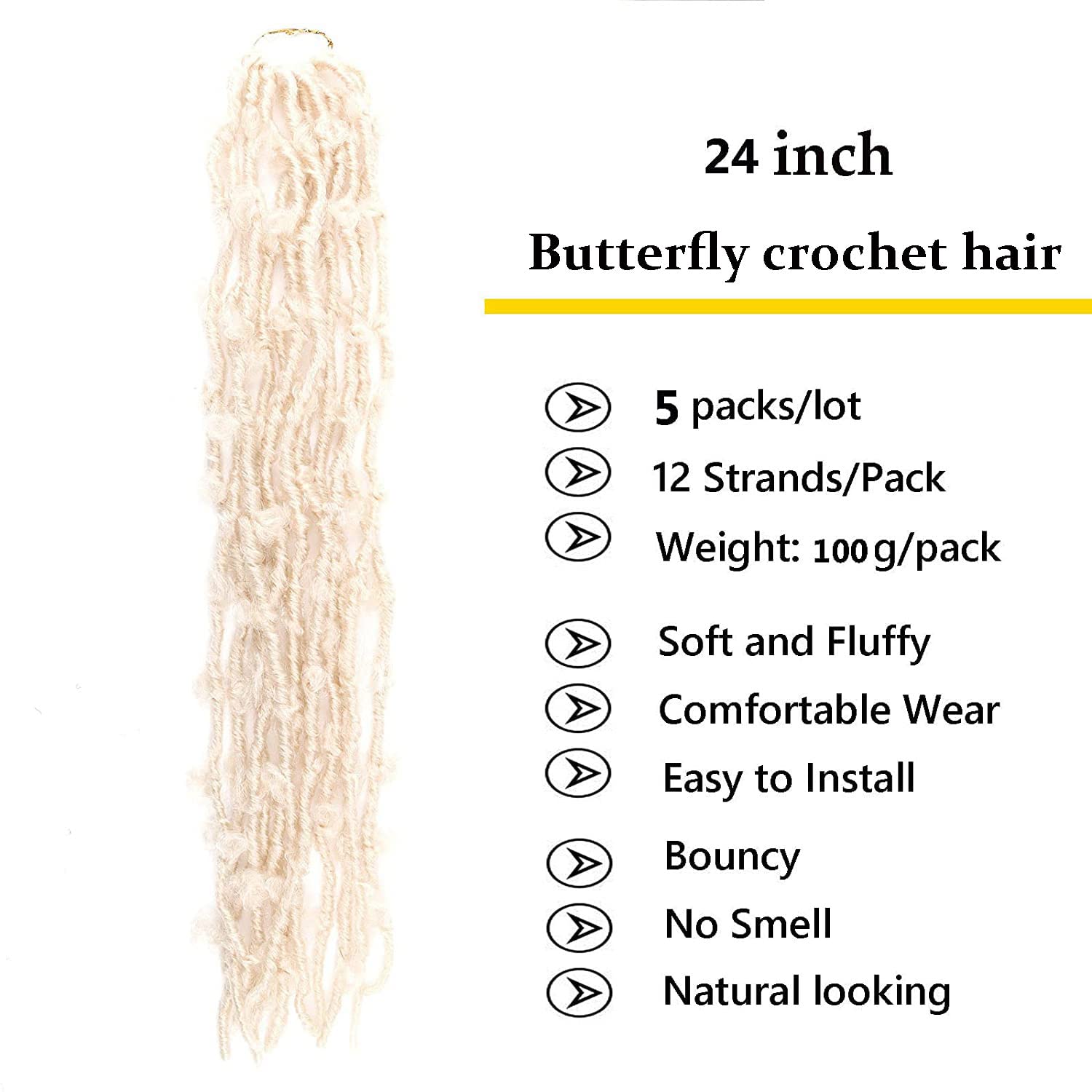 Lmzim 5 Packs 24 Inch Butterfly Crochet Hair For Black Women Faux Locs Pre Looped Pre-Twisted Braids (24 Inch 5 Pack, 613)